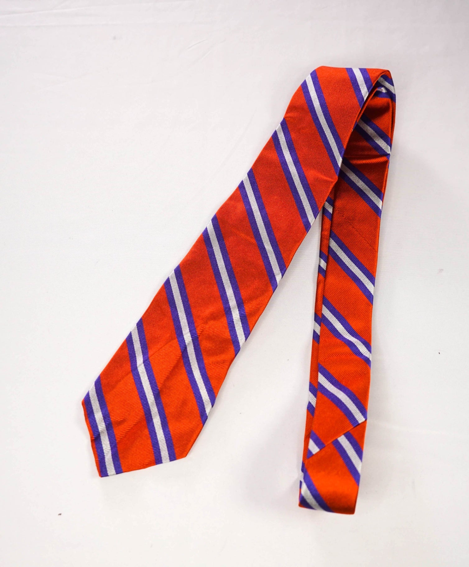 $125 POLO RALPH LAUREN - Orange/Blue Striped Silk Preppy - 3.5" Tie