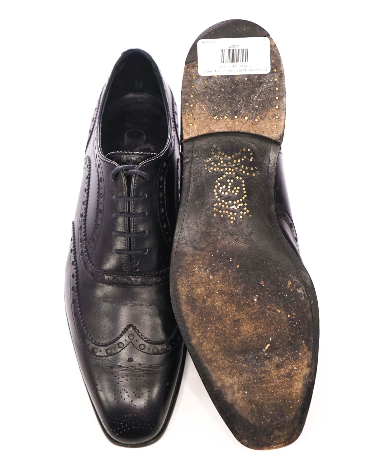 $675 BARKER BLACK - Black Wingtip Leather oxfords - US 10 (9UK)