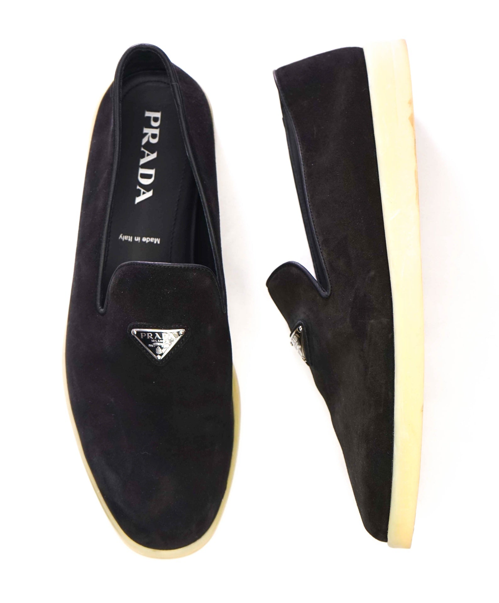 $1,150 PRADA - Black Suede Espadrille LOGO Loafers - US 9 (8UK)