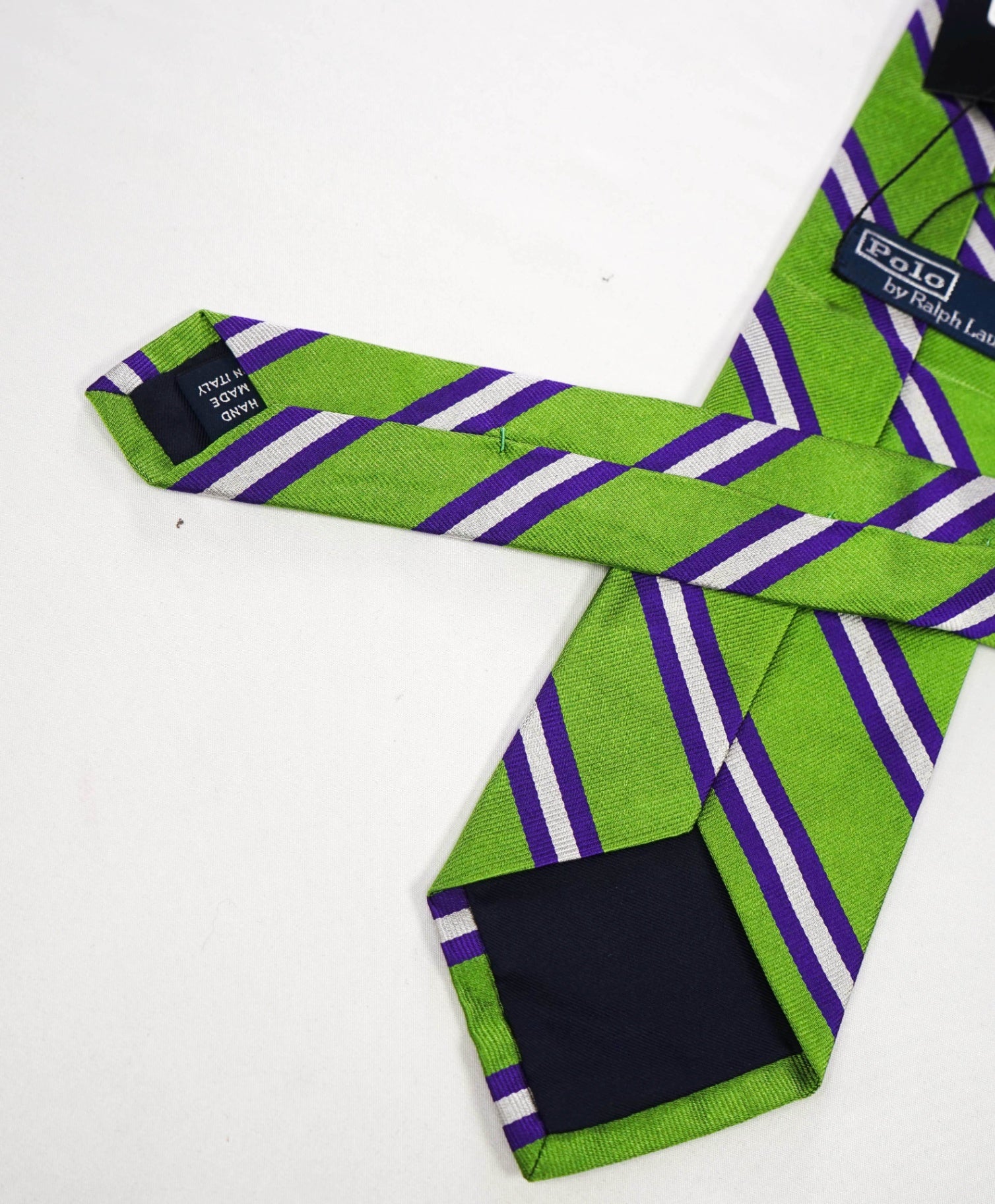 $125 POLO RALPH LAUREN - Green/Purple Striped Silk Preppy - 3.5" Tie