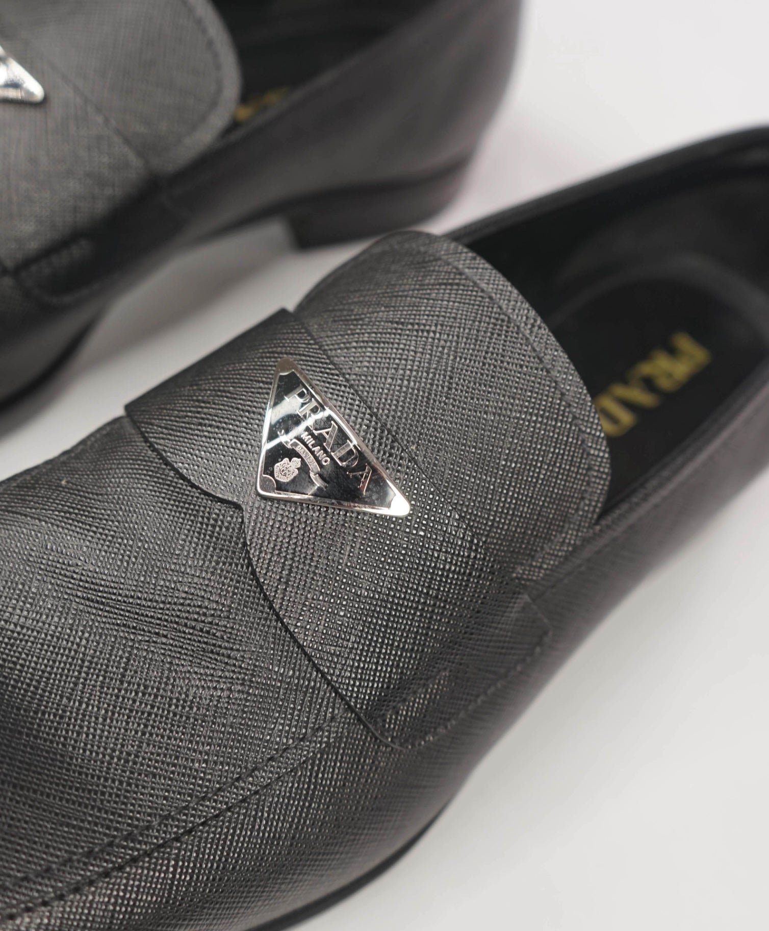 $950 PRADA - Black Textured Leather Loafers - US 10 (9UK)