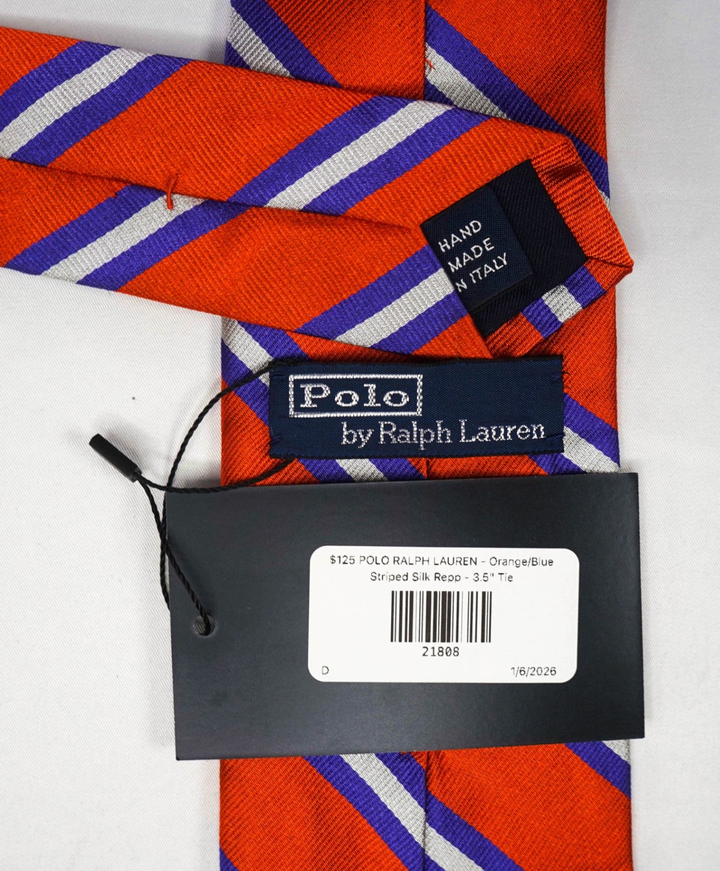 $125 POLO RALPH LAUREN - Orange/Blue Striped Silk Preppy - 3.5" Tie