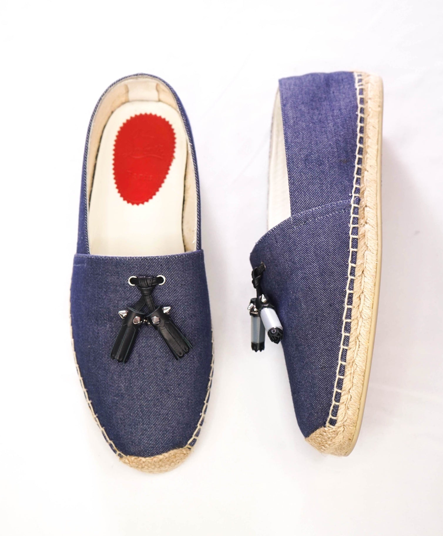 $1,140 CHRISTIAN LOUBOUTIN - Blue Denim Tassel Espadrille Shoes - US 10 (EU43)