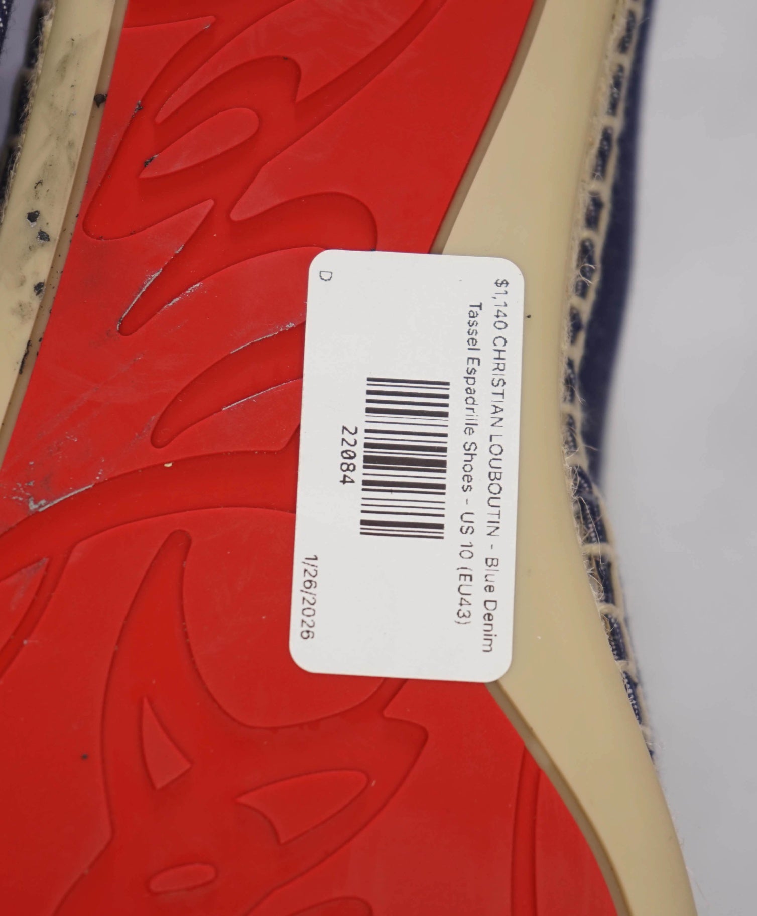 $1,140 CHRISTIAN LOUBOUTIN - Blue Denim Tassel Espadrille Shoes - US 10 (EU43)