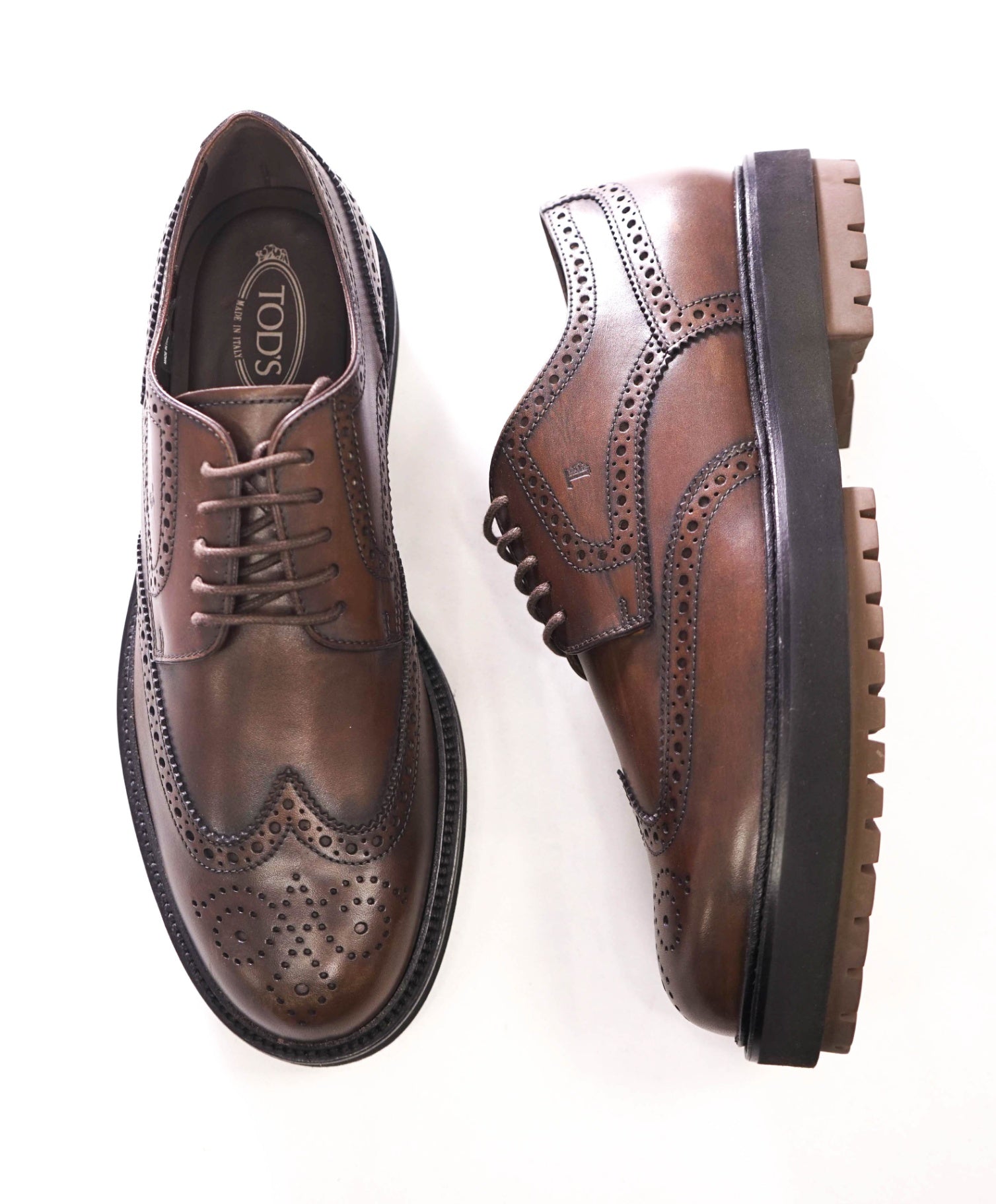$775 TOD'S - Brown Leather Lug Sole Derby - US 8 (7UK)