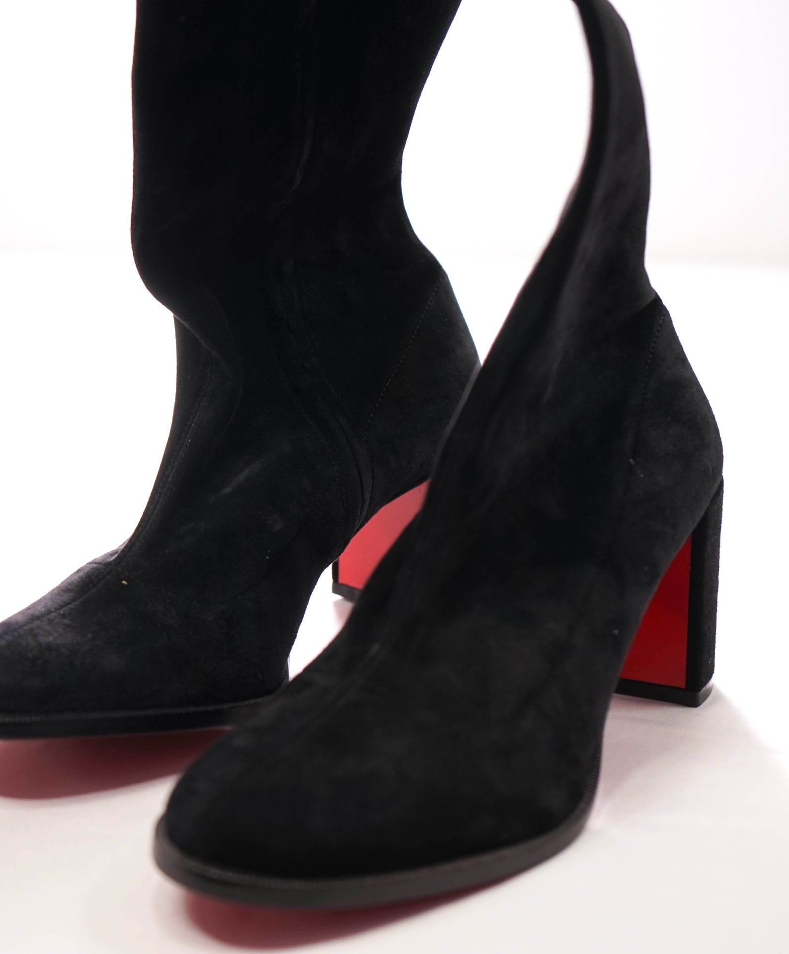 $2,195 CHRISTIAN LOUBOUTIN - Black Suede 55mm Boots - US 6.5 (36.5EU)