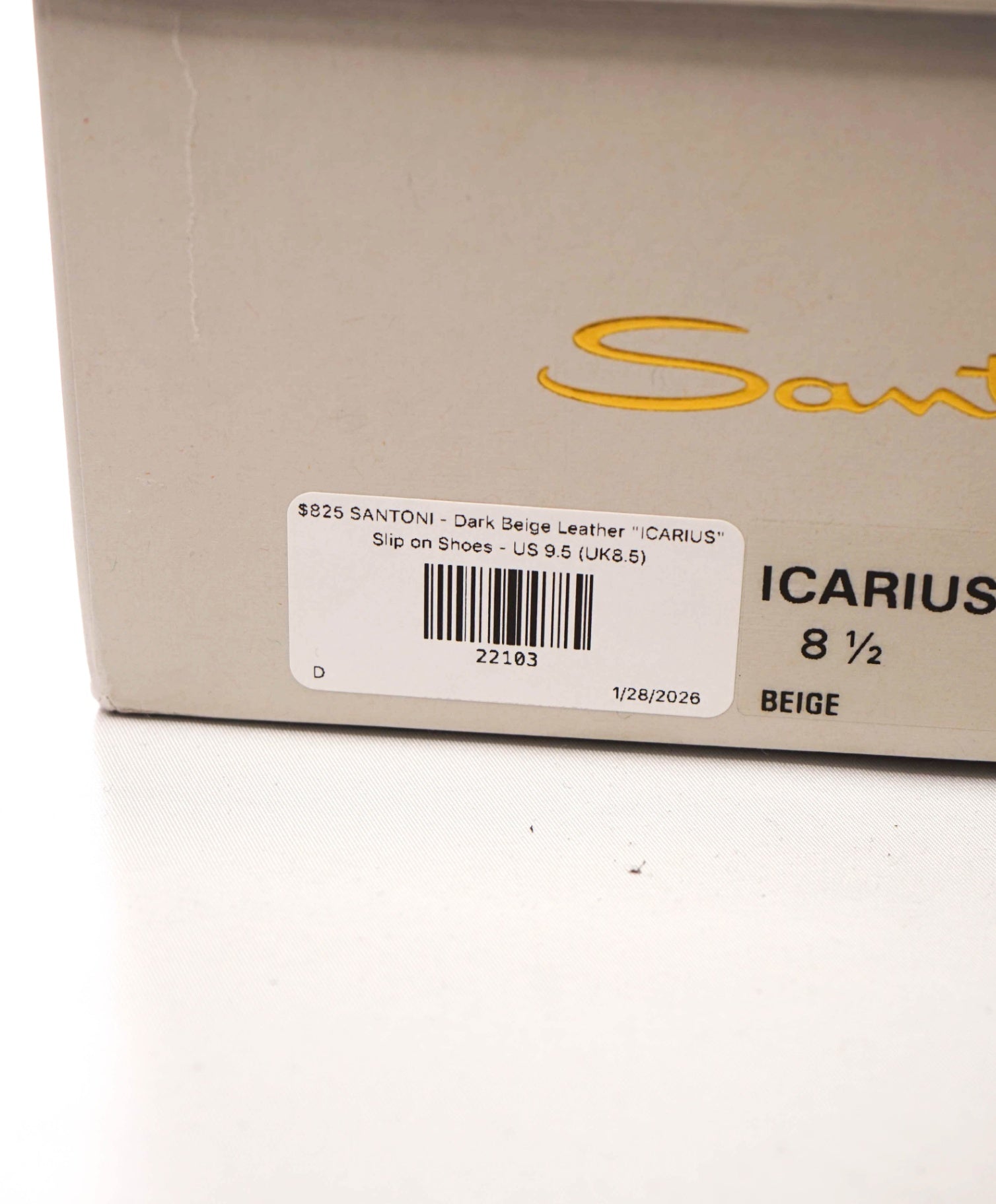 $825 SANTONI - Dark Beige Leather "ICARIUS" Slip on Shoes - US 9.5 (UK8.5)