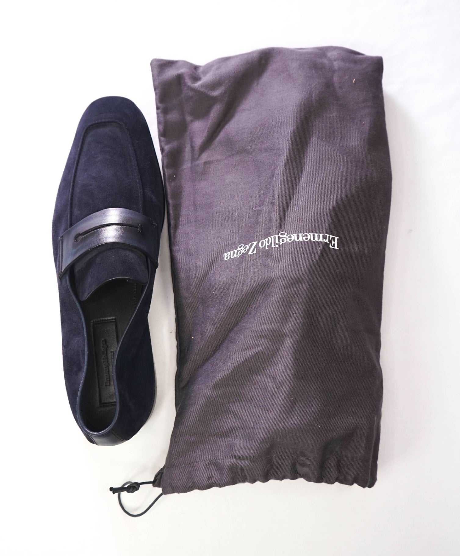 $960 ZEGNA - Navy Blue Suede/Leather L'Asola Loafers- US 9.5 (UK8.5)