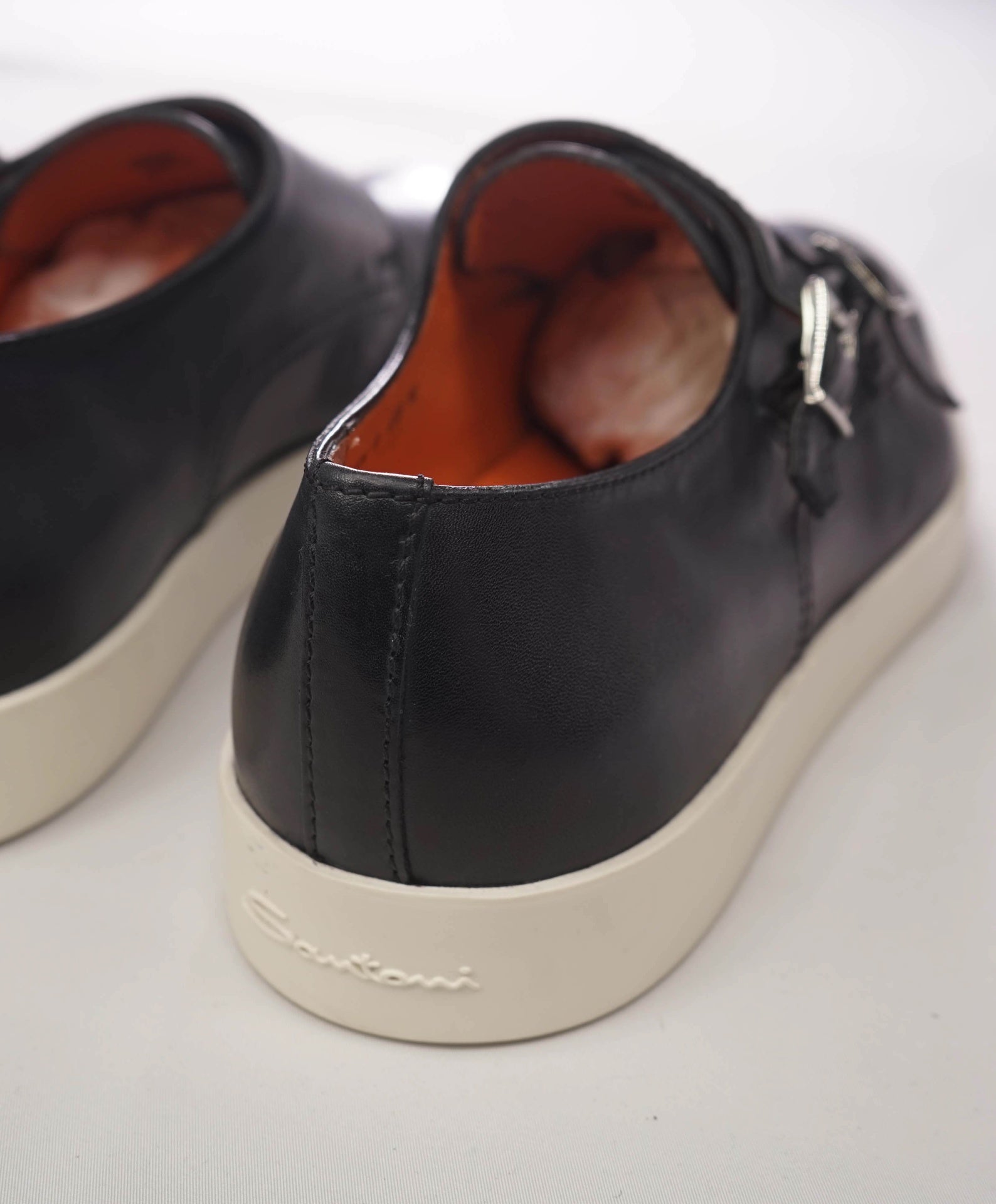 $850 SANTONI - Gray Leather Monk Loafers Sneakers - US 10 (9UK)