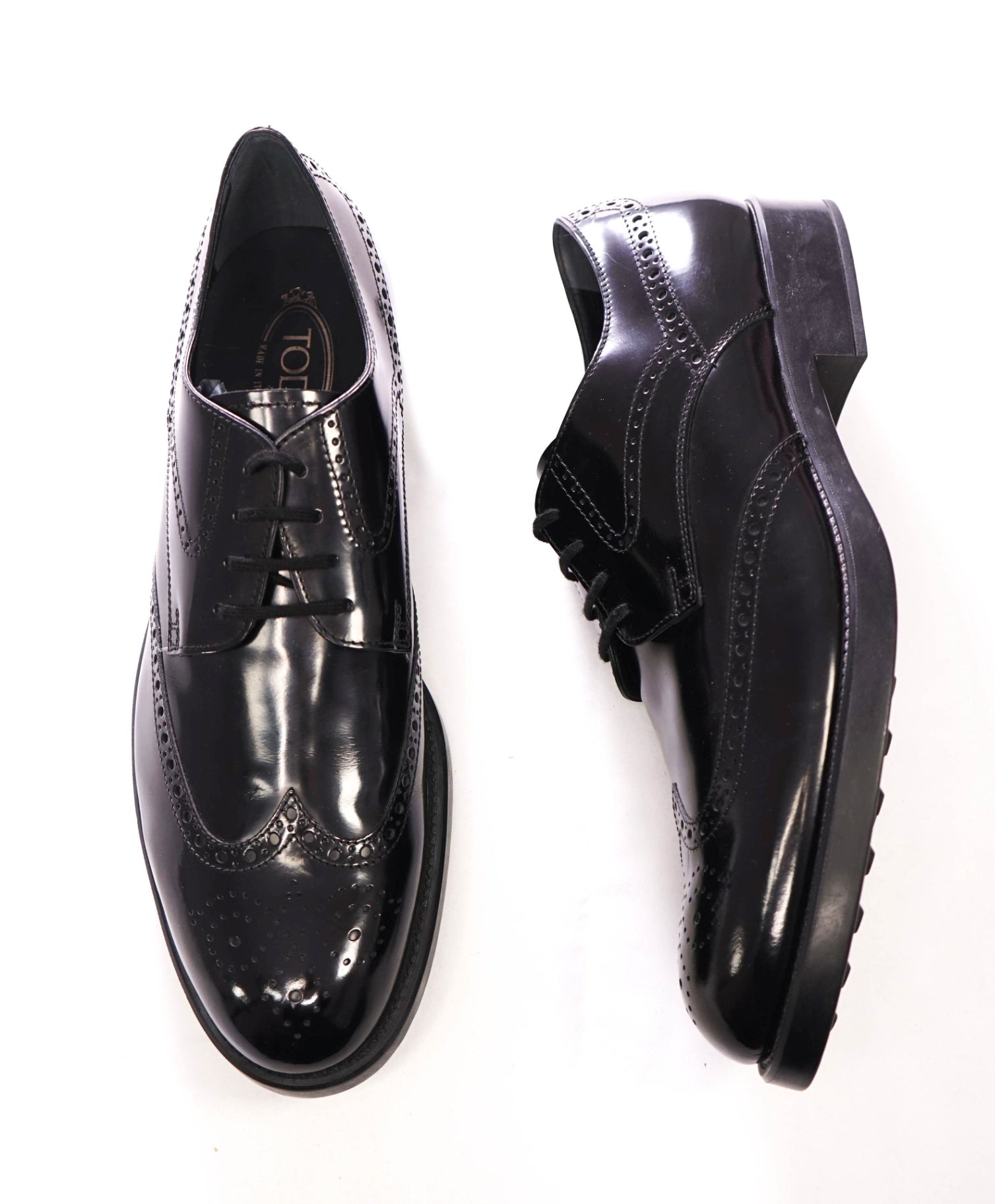 $750 TOD'S - Black Leather Wingtip Derby - US 13.5 (12.5UK)