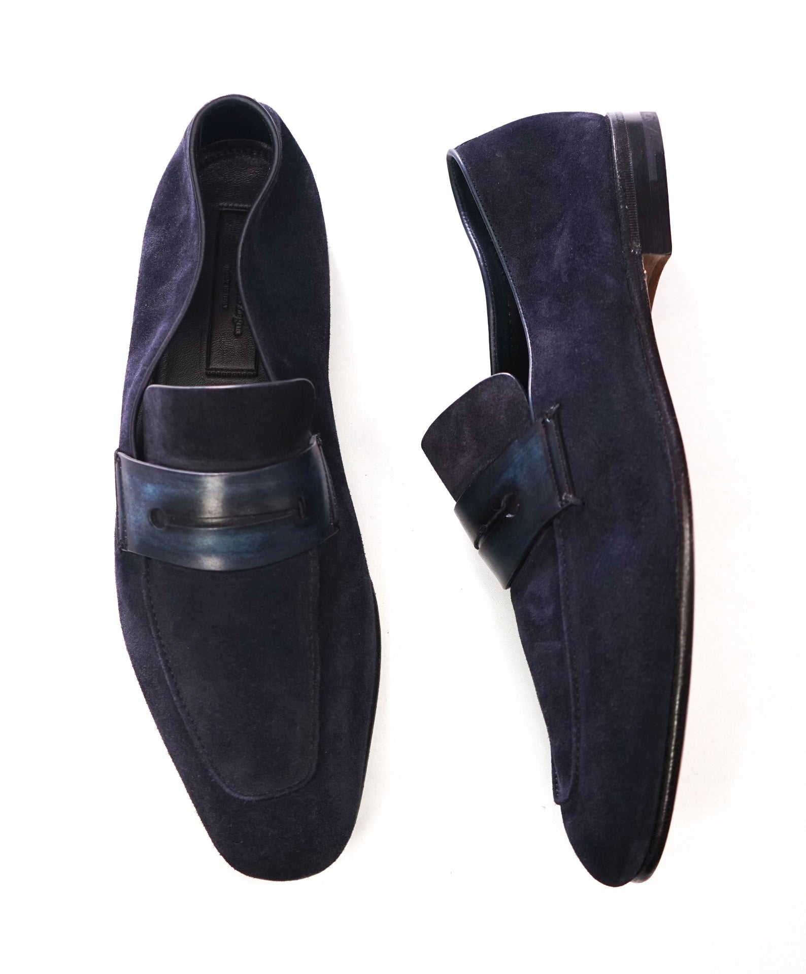 $960 ZEGNA - Navy Blue Suede/Leather L'Asola Loafers- US 9.5 (UK8.5)