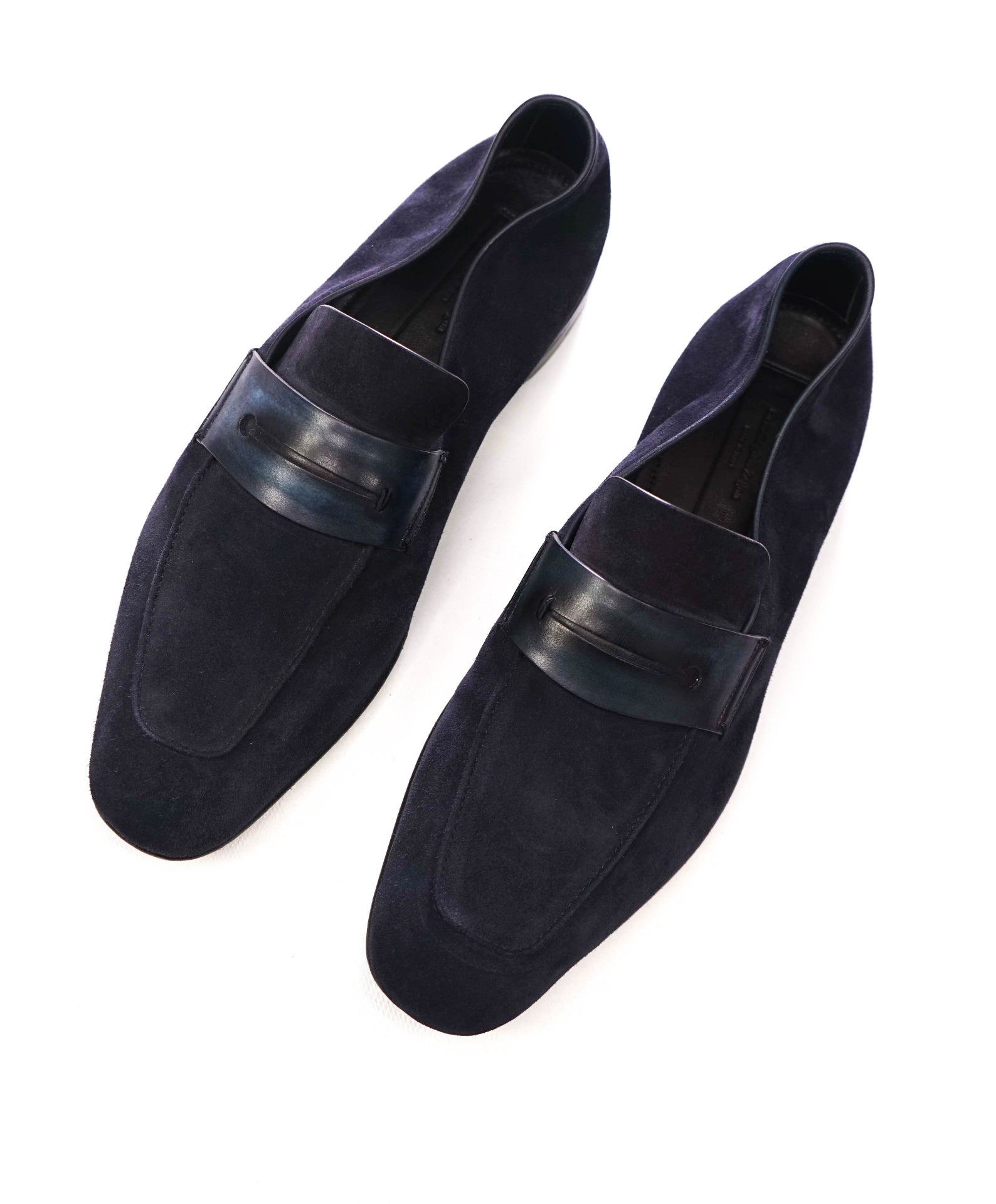 $960 ZEGNA - Navy Blue Suede/Leather L'Asola Loafers- US 9.5 (UK8.5)