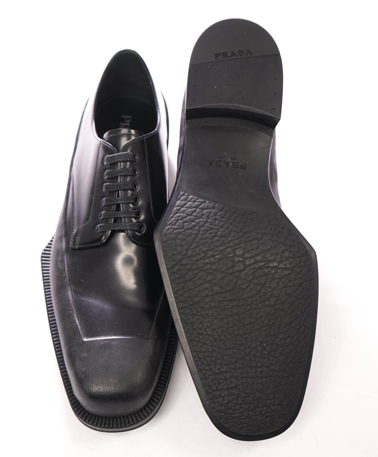 $1,320 PRADA - Black Leather Lug Sole Oxfords - US 13 (12UK)