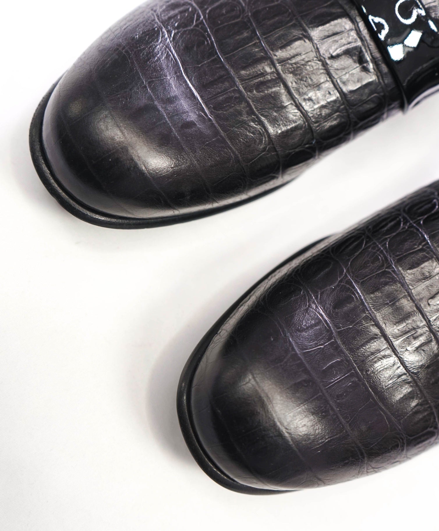 $725 GRENSON - "13" Black Croc Print Leather Loafers - US 10 (9UK)