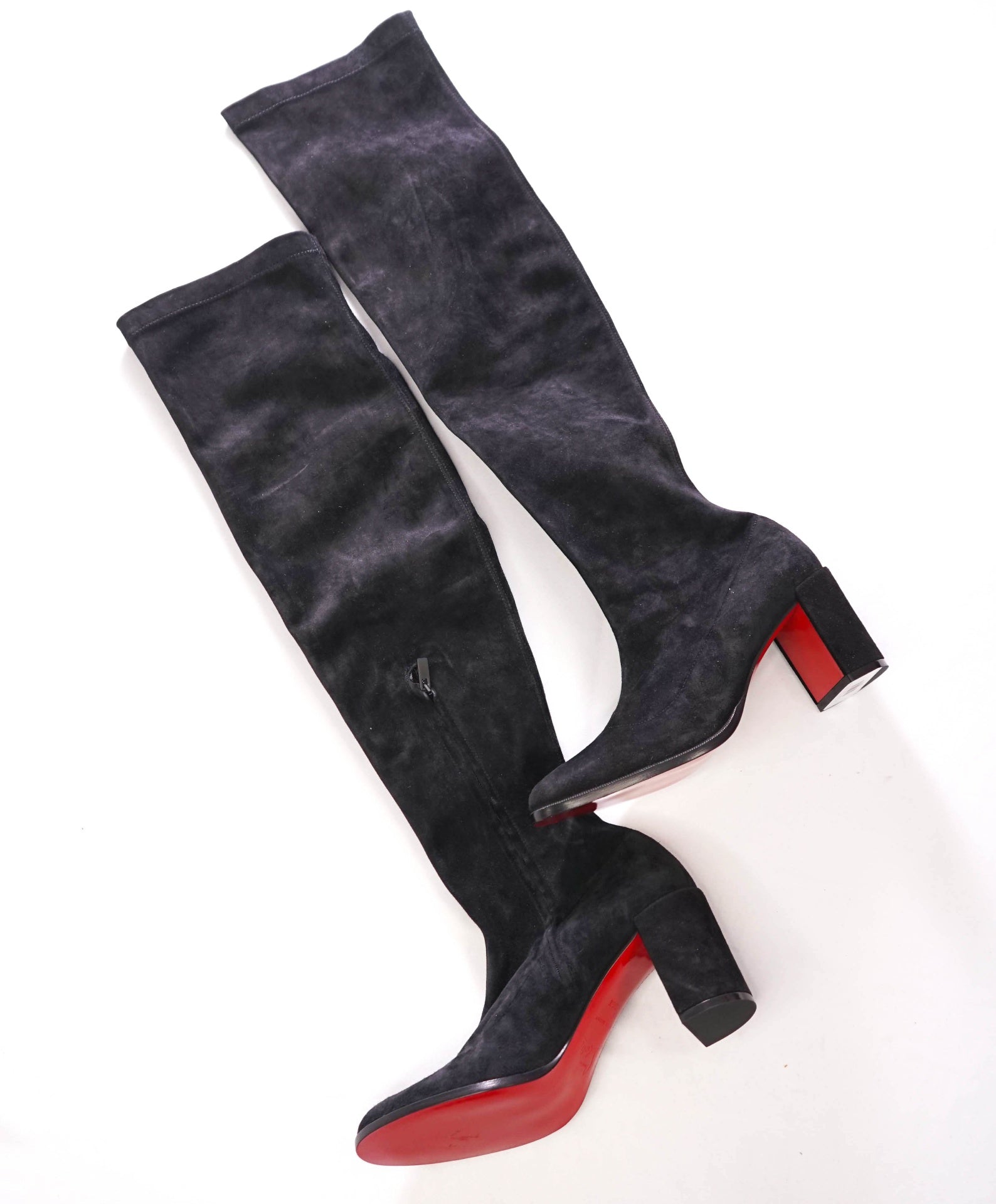 $2,195 CHRISTIAN LOUBOUTIN - Black Suede 55mm Boots - US 6.5 (36.5EU)