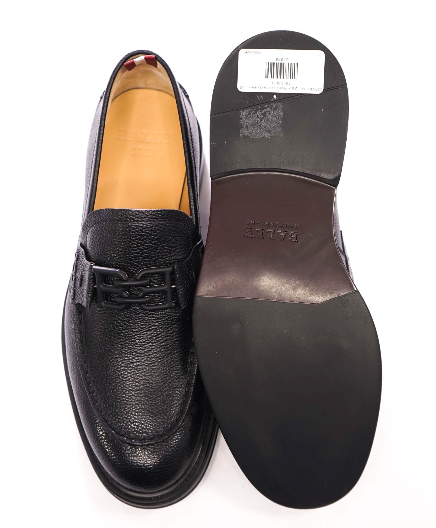 $995 BALLY - Black Pebble Leather Loafers - US 7.5 (6.5UK)