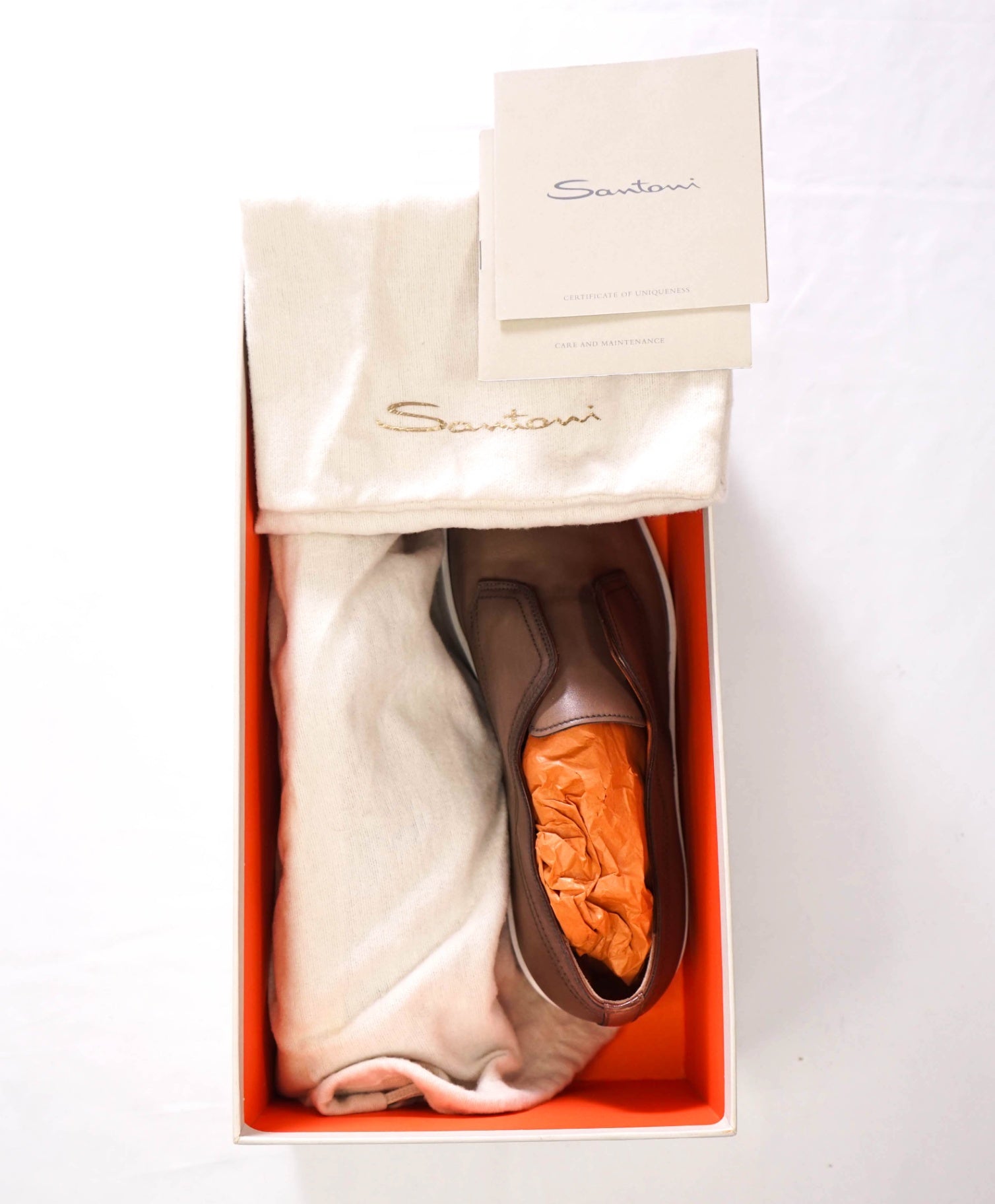 $825 SANTONI - Dark Beige Leather "ICARIUS" Slip on Shoes - US 9.5 (UK8.5)