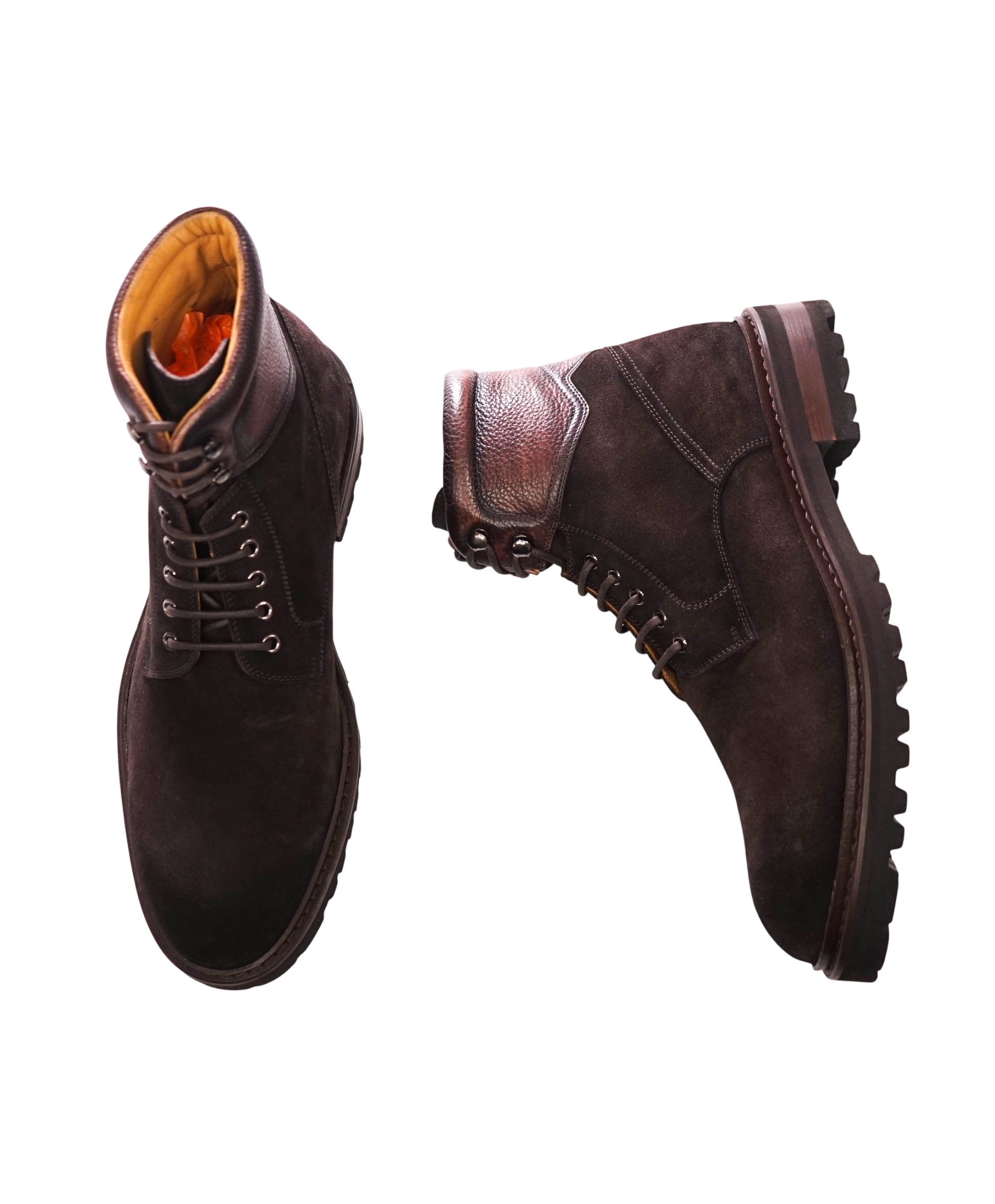 $575 MAGNANNI - Brown Suede/Leather Combat Boots - 11 M