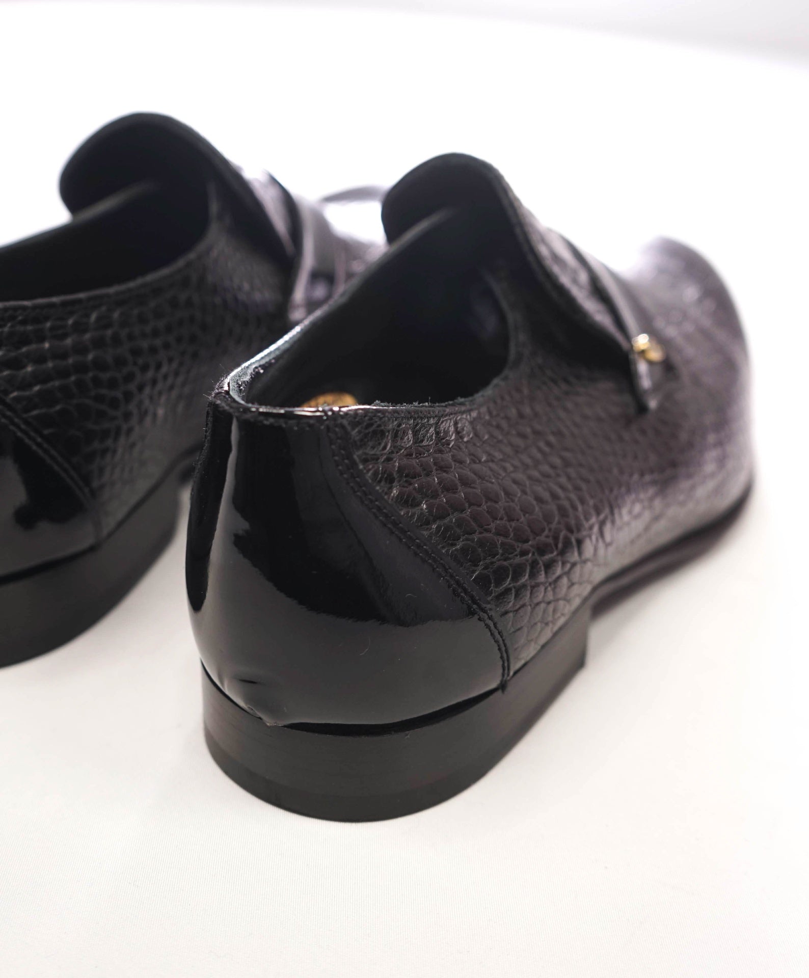 $725 GRENSON - "13" Black Croc Print Leather Loafers - US 10 (9UK)