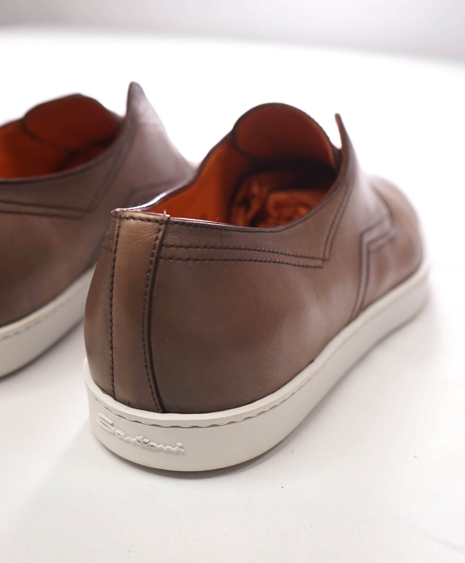 $825 SANTONI - Dark Beige Leather "ICARIUS" Slip on Shoes - US 9.5 (UK8.5)