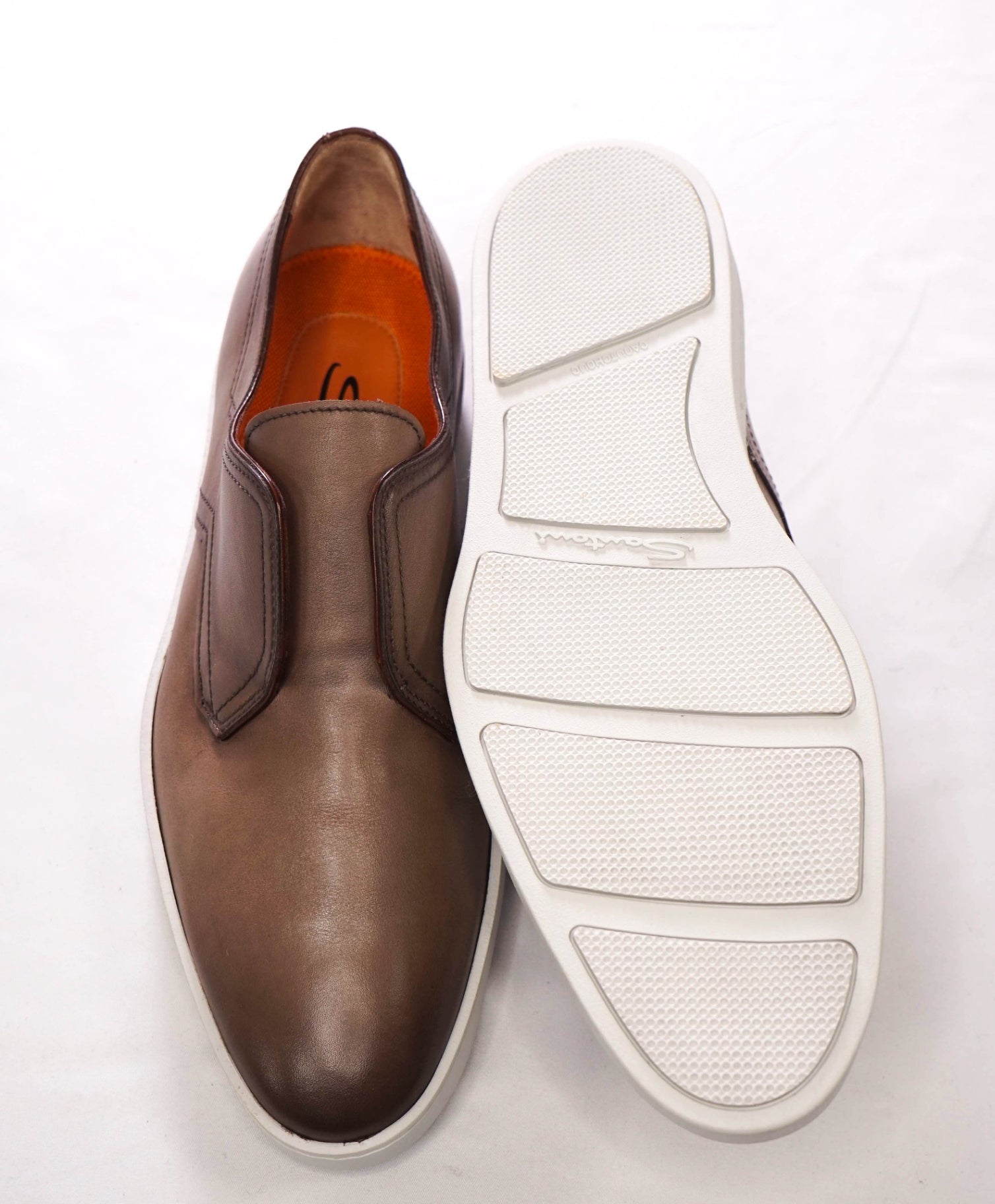 $825 SANTONI - Dark Beige Leather "ICARIUS" Slip on Shoes - US 9.5 (UK8.5)
