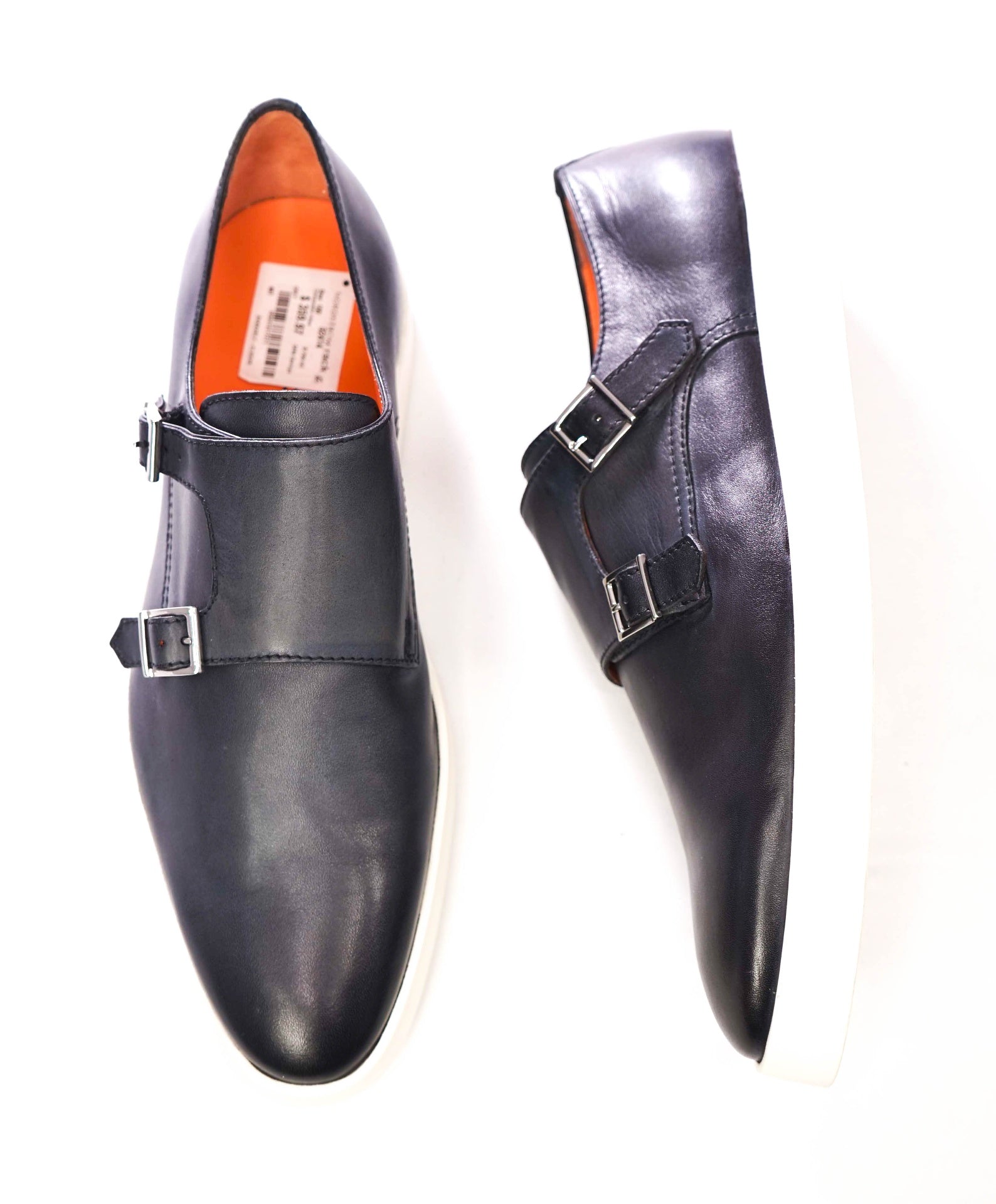 $850 SANTONI - Gray Leather Monk Loafers Sneakers - US 10 (9UK)