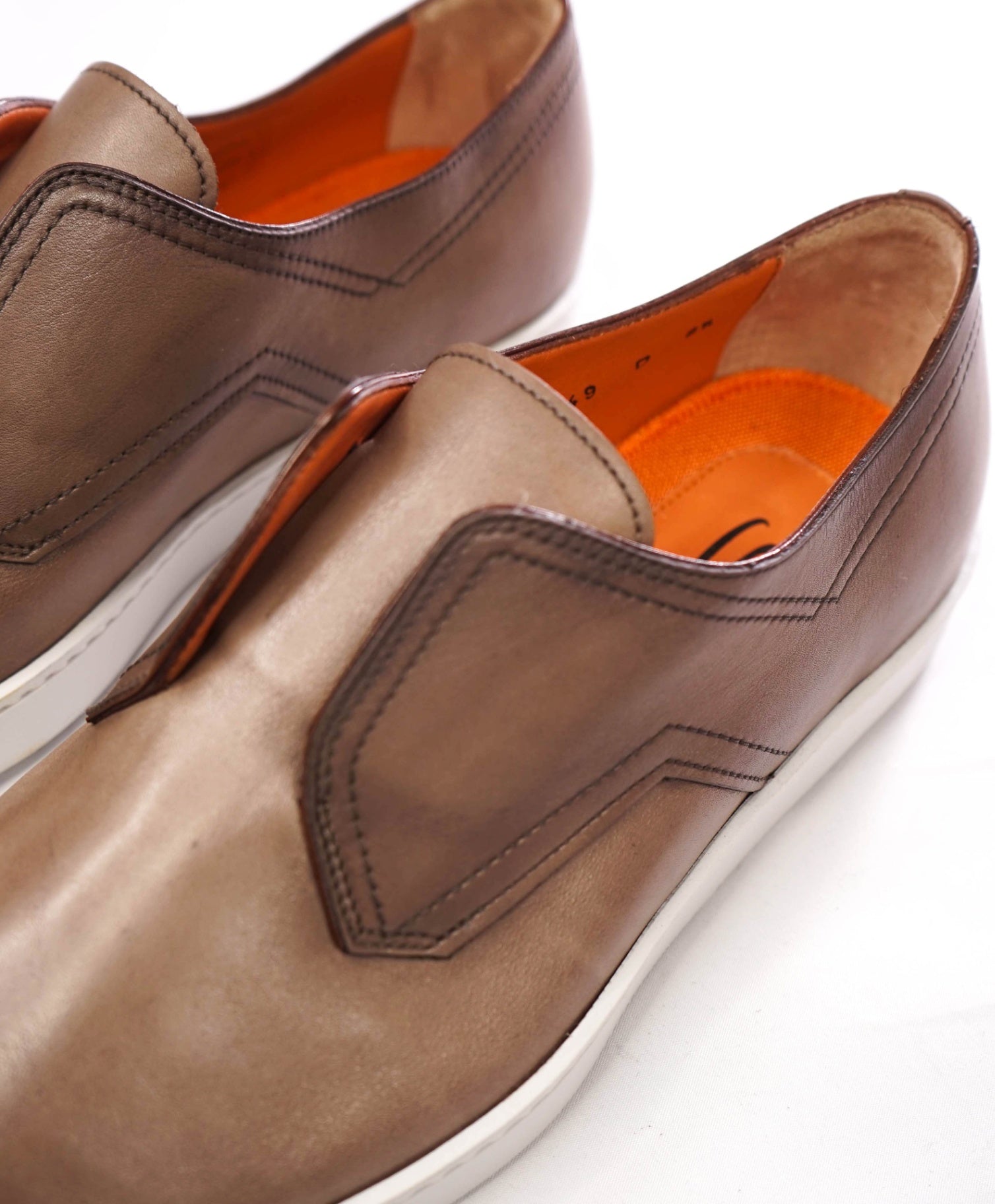 $825 SANTONI - Dark Beige Leather "ICARIUS" Slip on Shoes - US 9.5 (UK8.5)