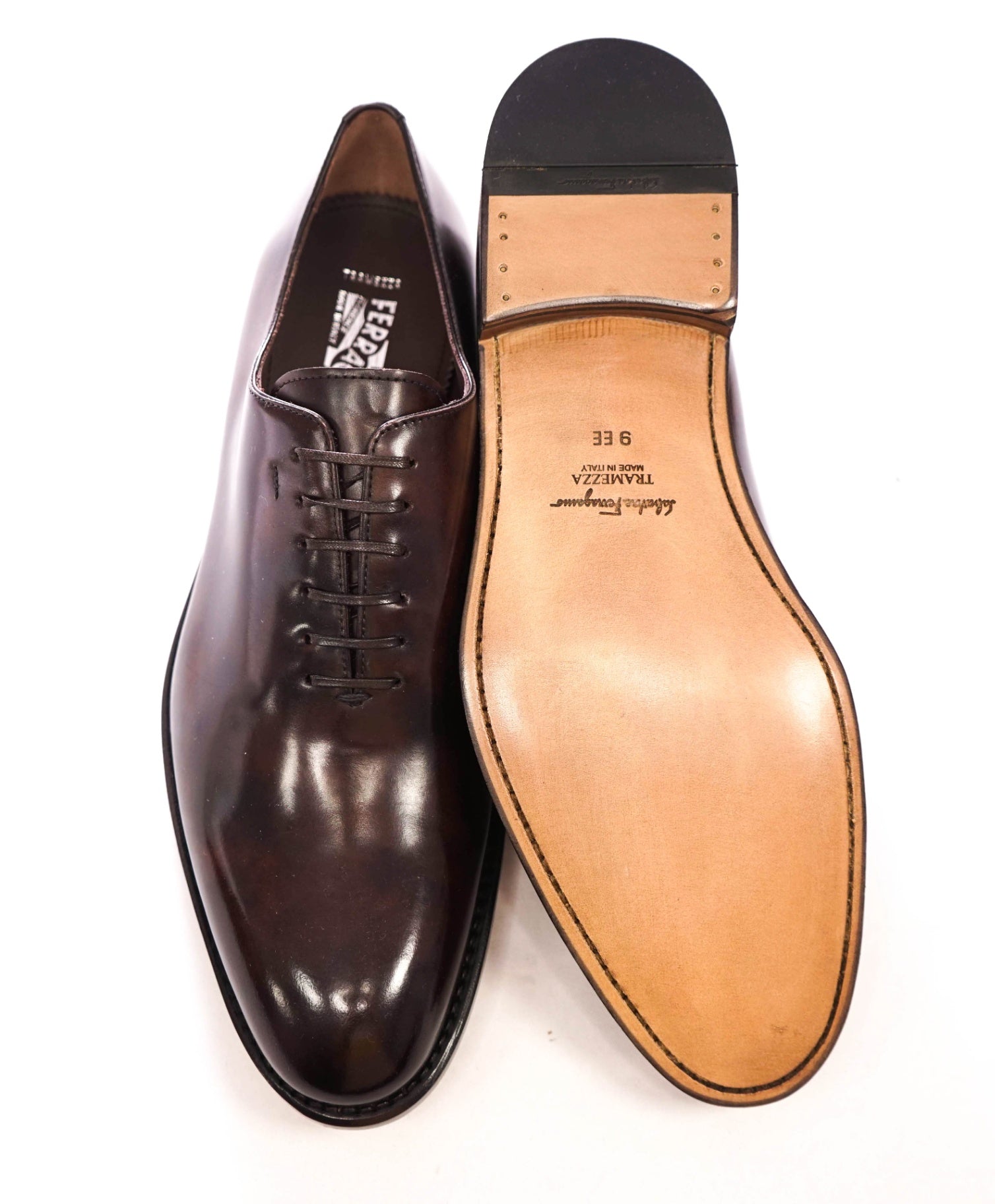 $1,495 FERRAGAMO TRAMEZZA - Brown Leather "ANGIOLO" Oxfords - 9 EE