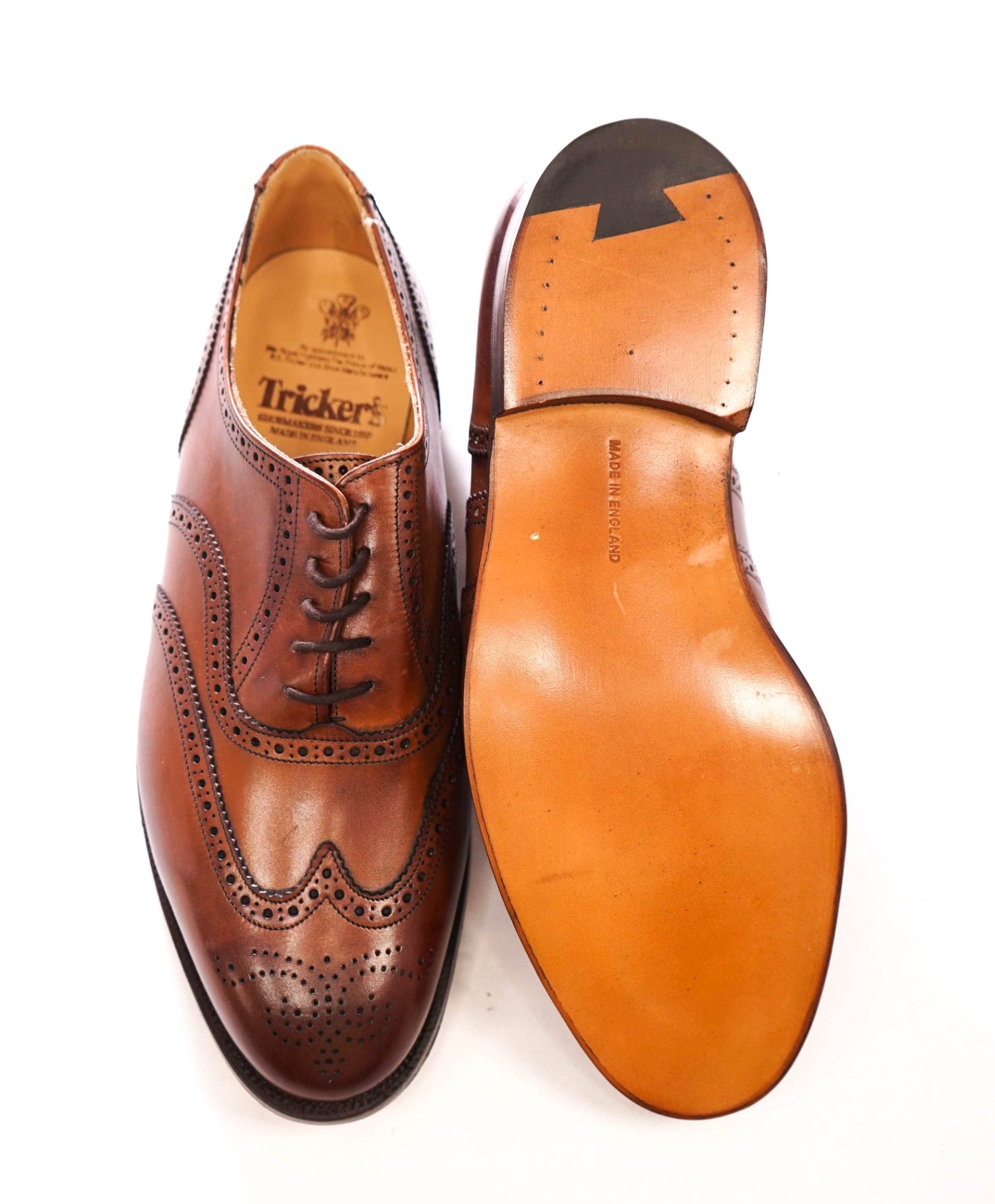 R E TRICKER'S - Chestnut Brown Leather "EPSOM" Wingtip Oxfords - 11.5 US (10.5 UK)