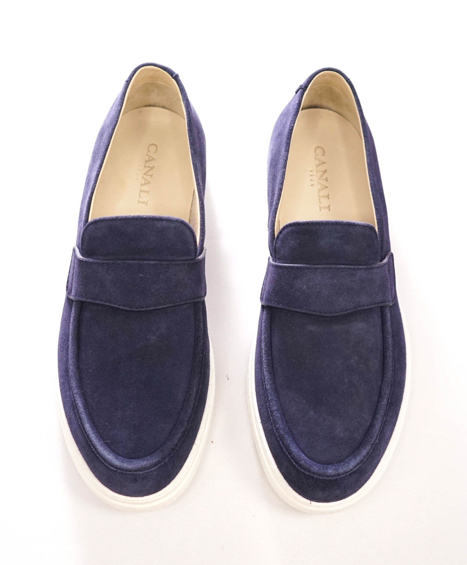 $750 CANALI - Navy Blue Suede Penny Loafer - US 9 (EU42)