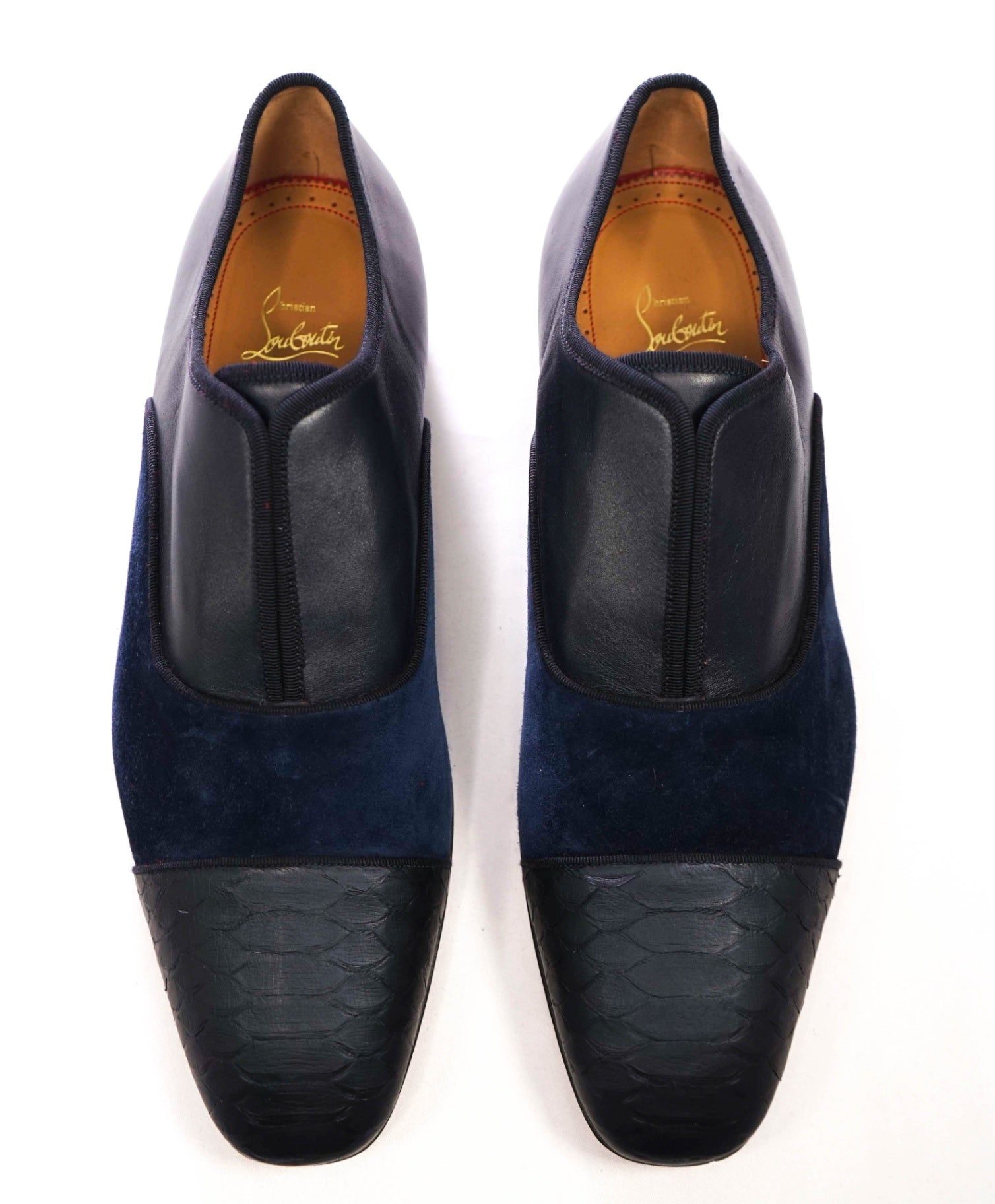 $1,595 CHRISTIAN LOUBOUTIN - Navy Leather/PYTHON Loafers - US 10.5 (43.5EU)