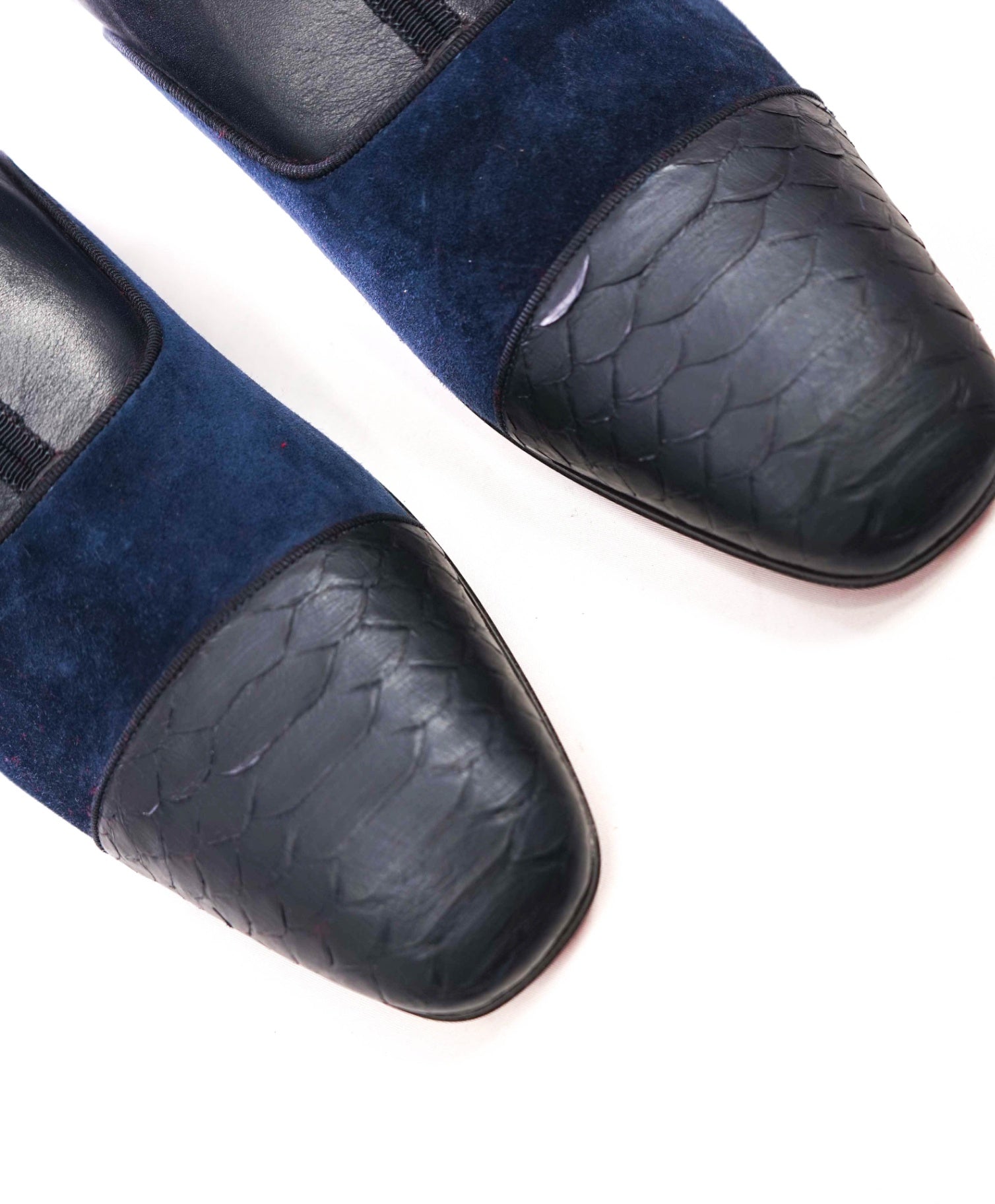 $1,595 CHRISTIAN LOUBOUTIN - Navy Leather/PYTHON Loafers - US 10.5 (43.5EU)