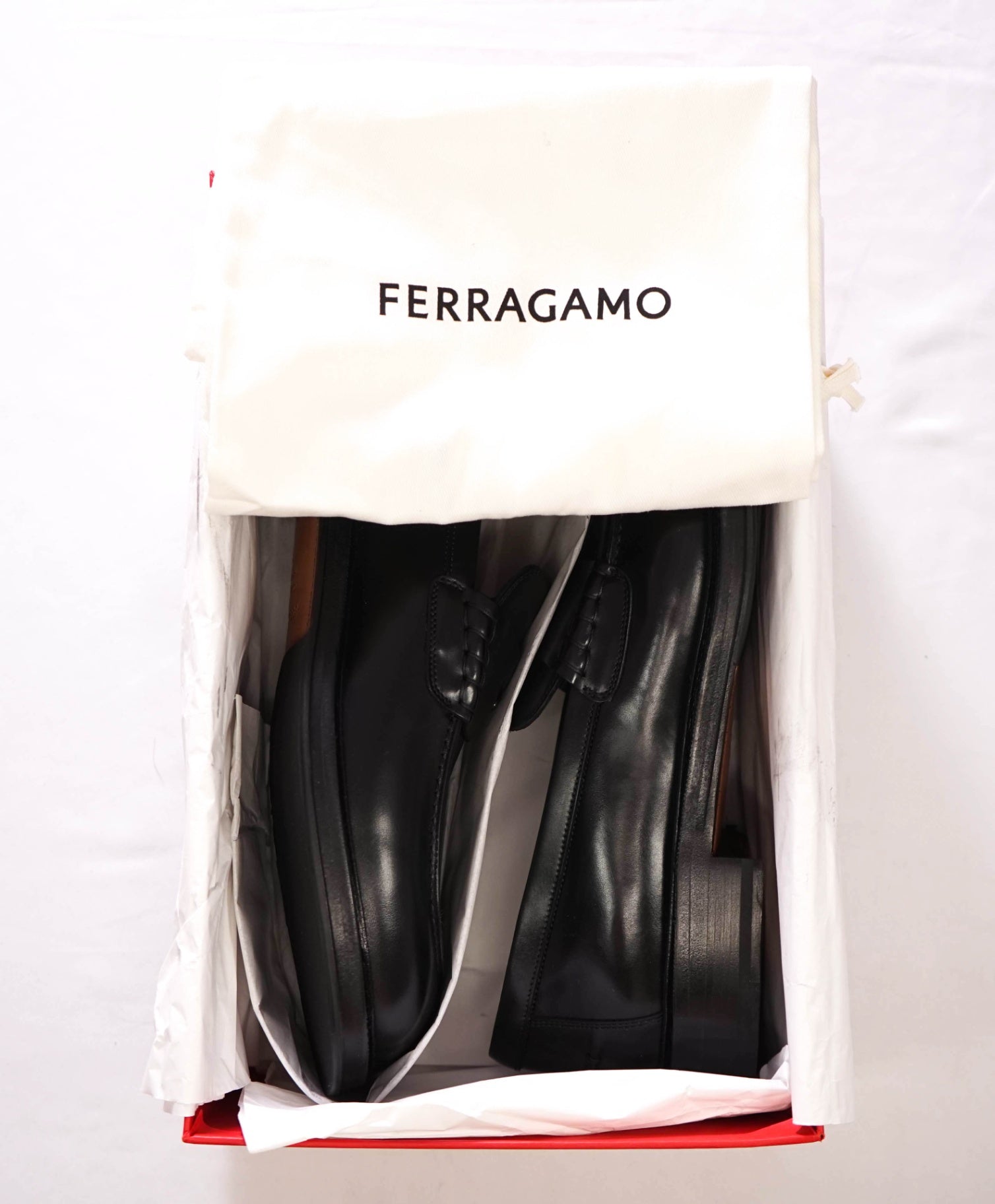 $1,290 FERRAGAMO TRAMEZZA - Black Leather "BELGIUM" Loafers - 11 EEE