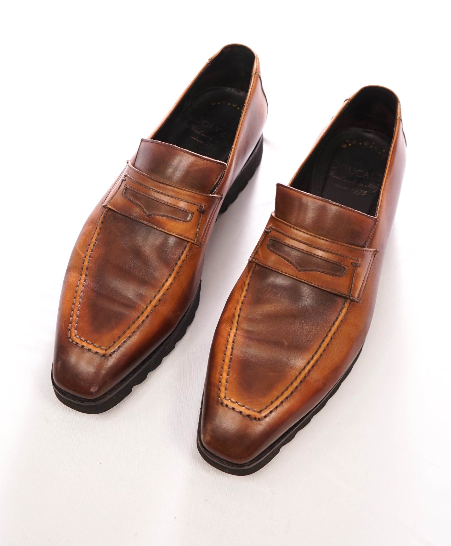 $730 DOUCAL'S - "Berluti Style" Brown Leather Lug Sole Loafers - US 9 (42EU)
