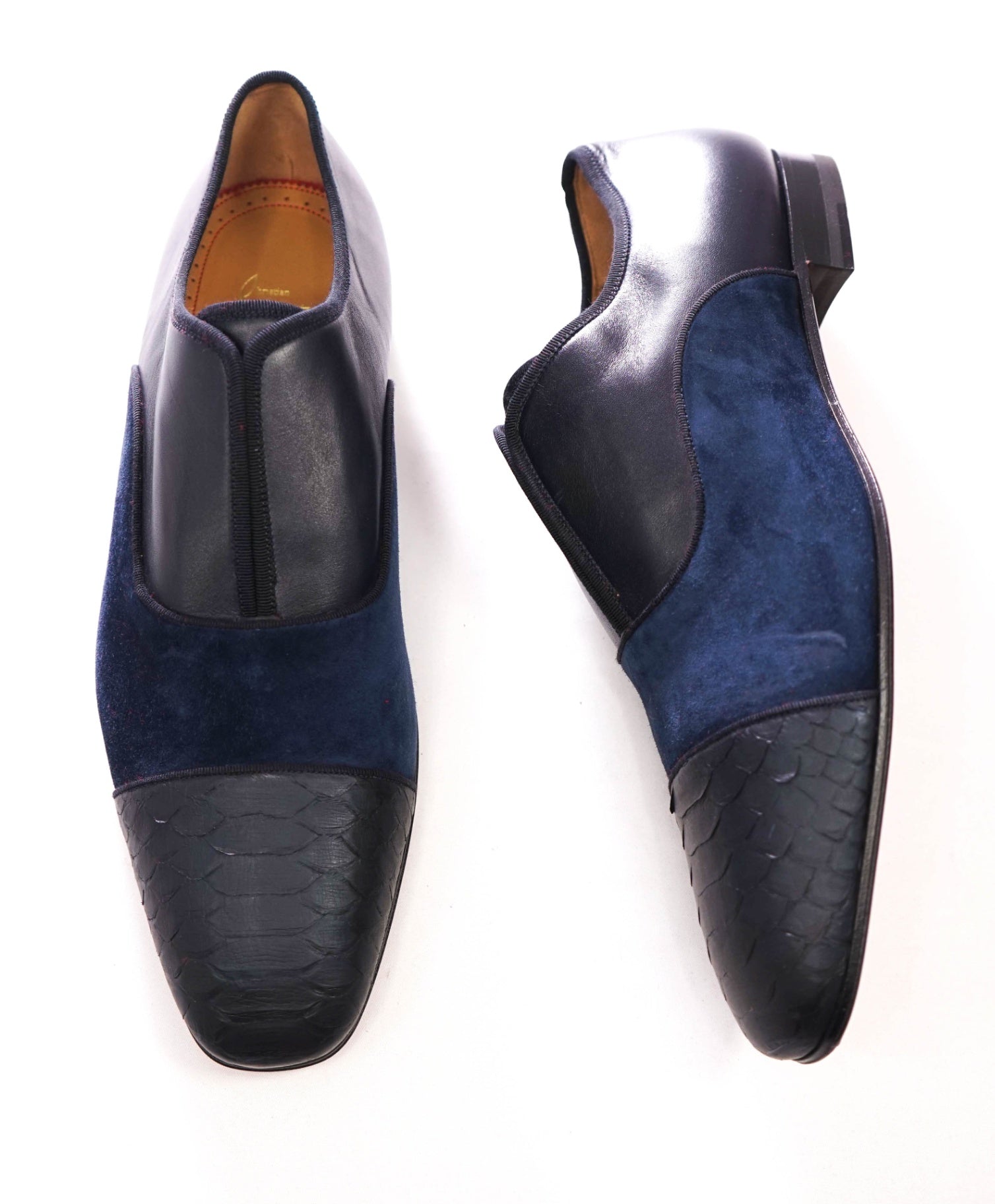 $1,595 CHRISTIAN LOUBOUTIN - Navy Leather/PYTHON Loafers - US 10.5 (43.5EU)