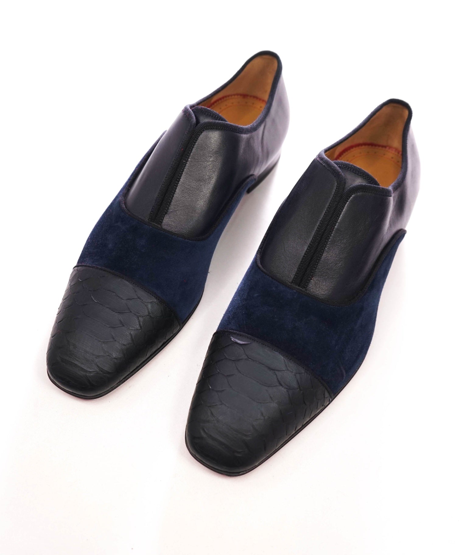 $1,595 CHRISTIAN LOUBOUTIN - Navy Leather/PYTHON Loafers - US 10.5 (43.5EU)