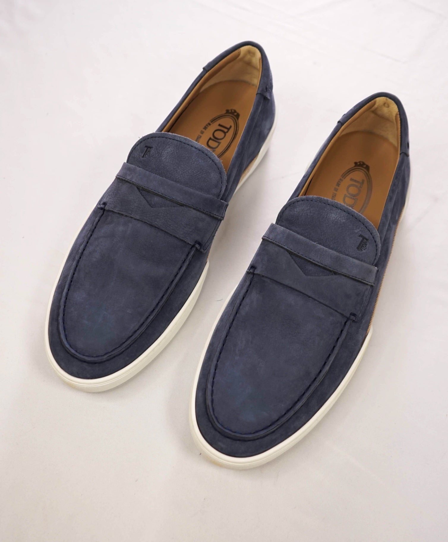 $1,045 TOD'S - Blue Suede Penny Loafers - US 11 (UK10)