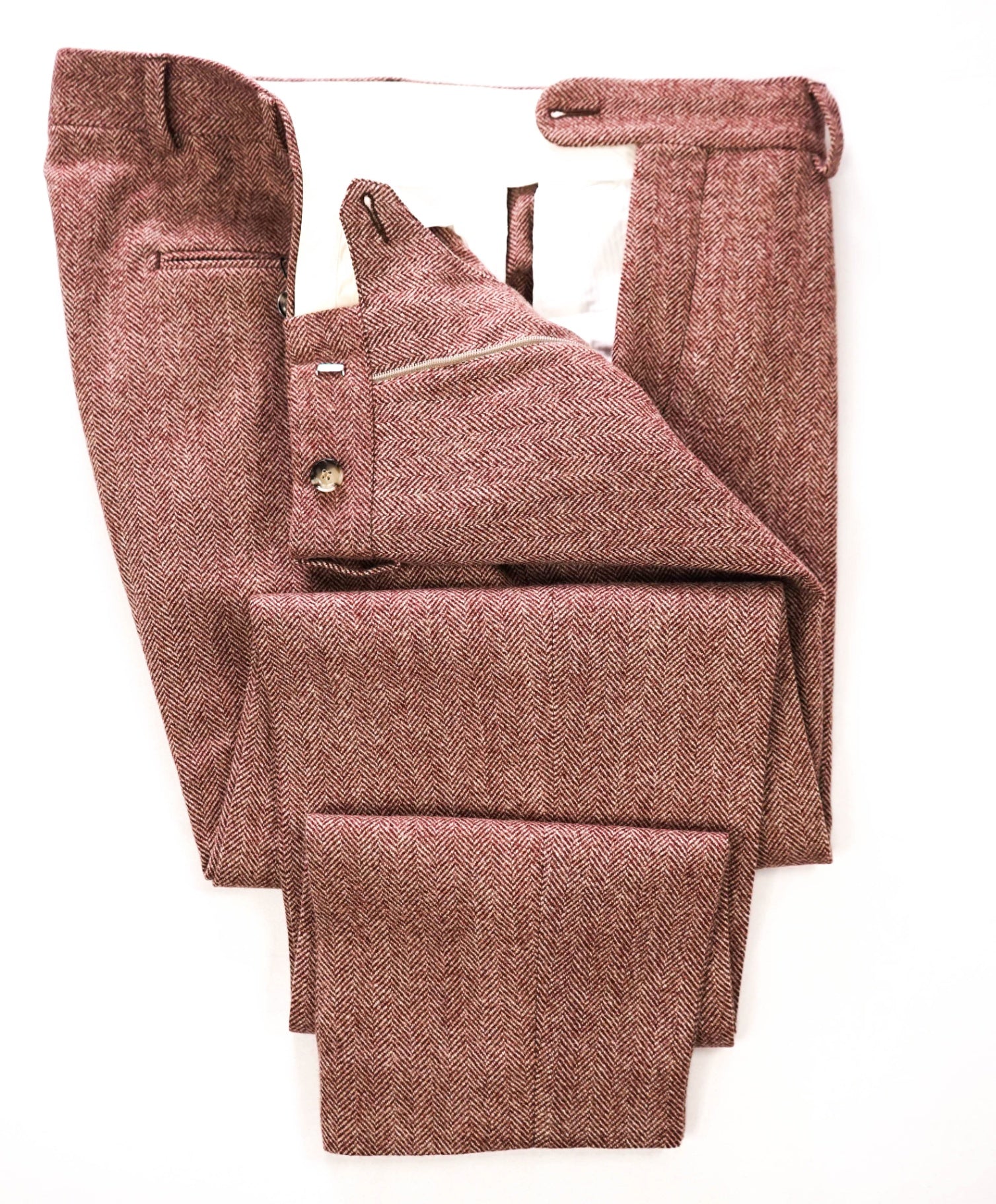 $200 SUITSUPPLY - Pink (Red//White) Herringbone Wool Pants - 36W