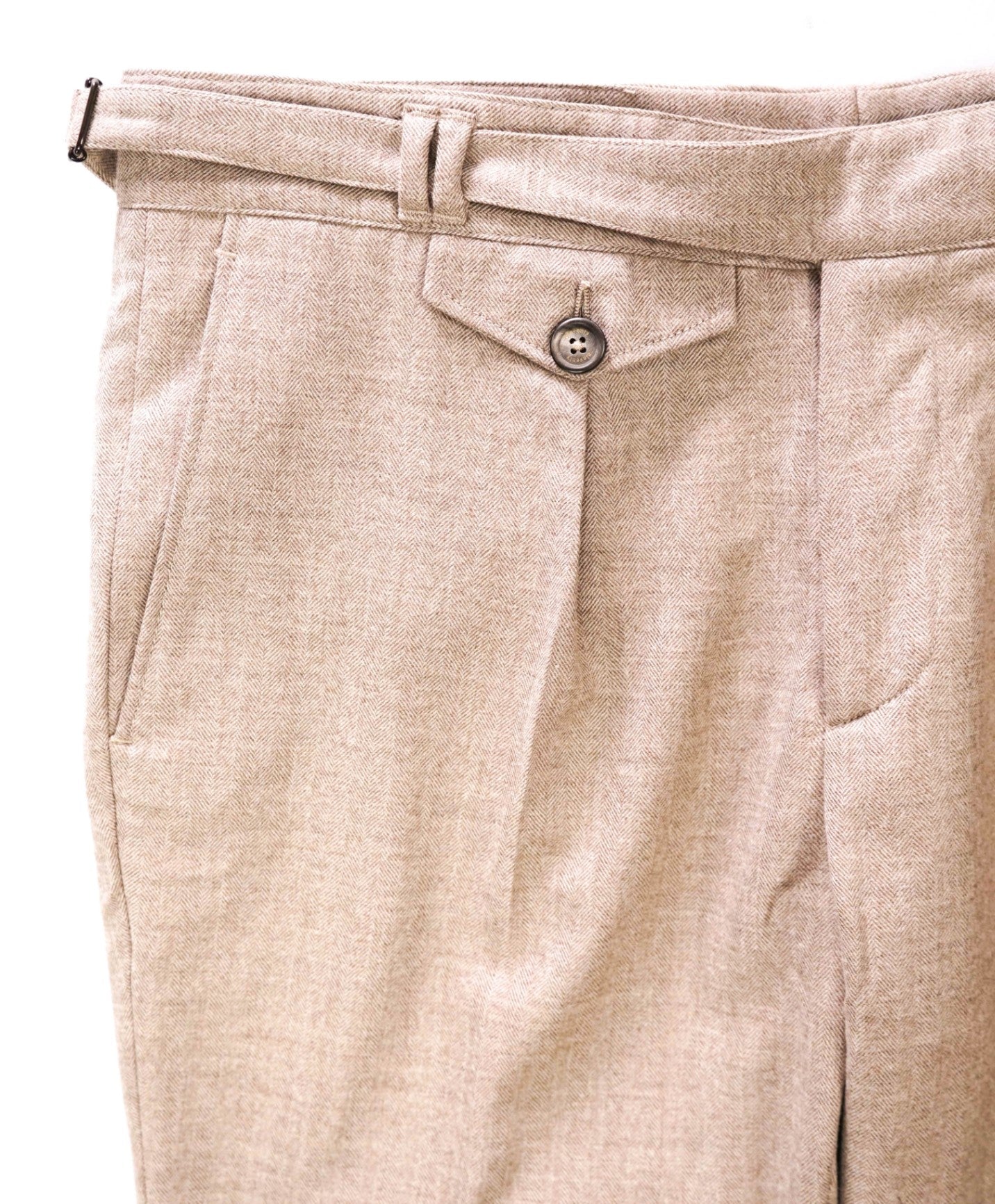 $695 ELEVENTY - Neutral Herringbone Wool Belted Pants - 35W