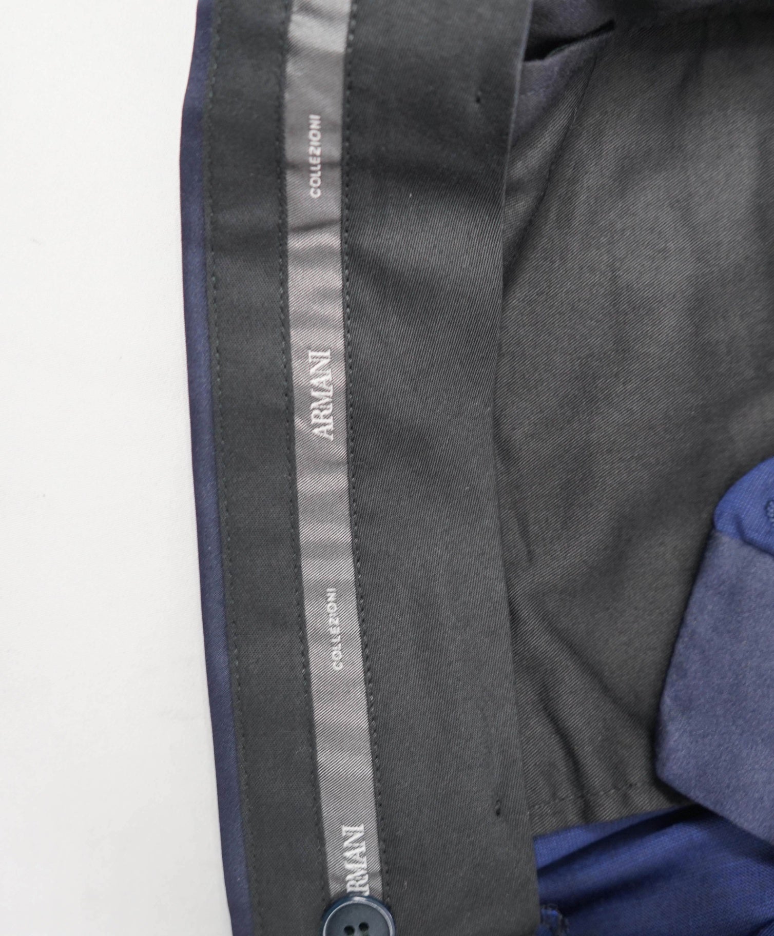 $595 ARMANI COLLEZIONI - Navy Blue Wool Tuxedo Pants - 31W
