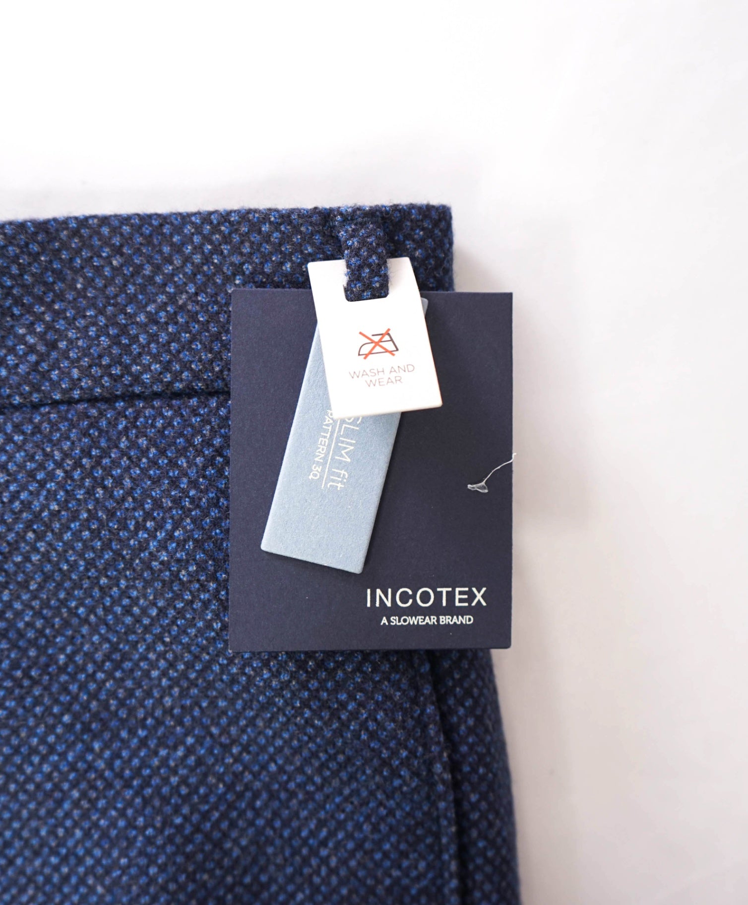 $460 INCOTEX - Diamond Navy Blue Wool Slim Fit Pants - 37W
