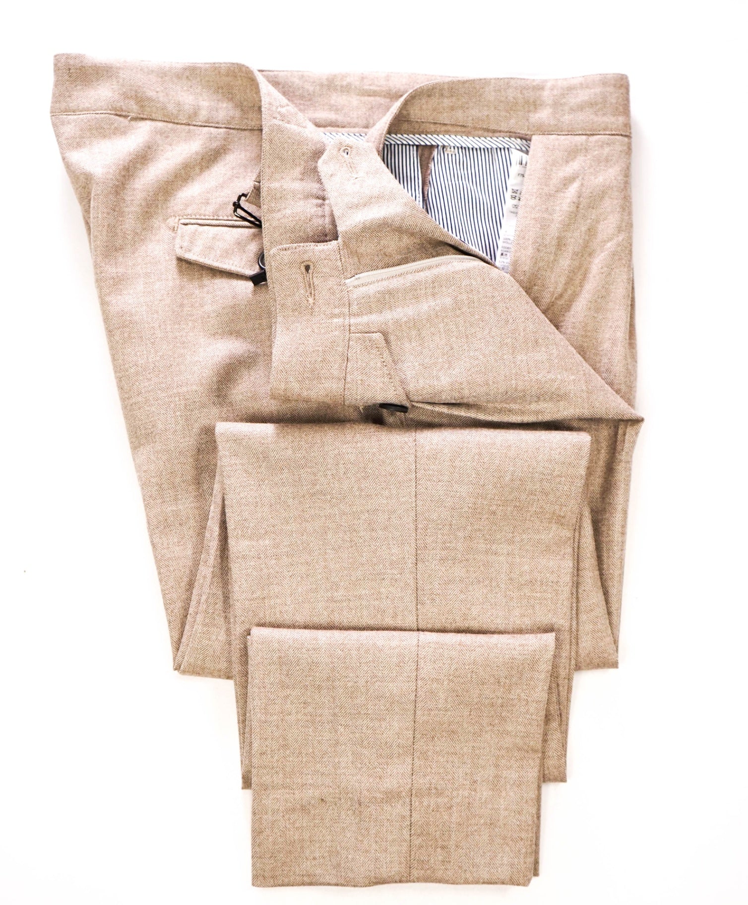 $695 ELEVENTY - Neutral Herringbone Wool Belted Pants - 35W