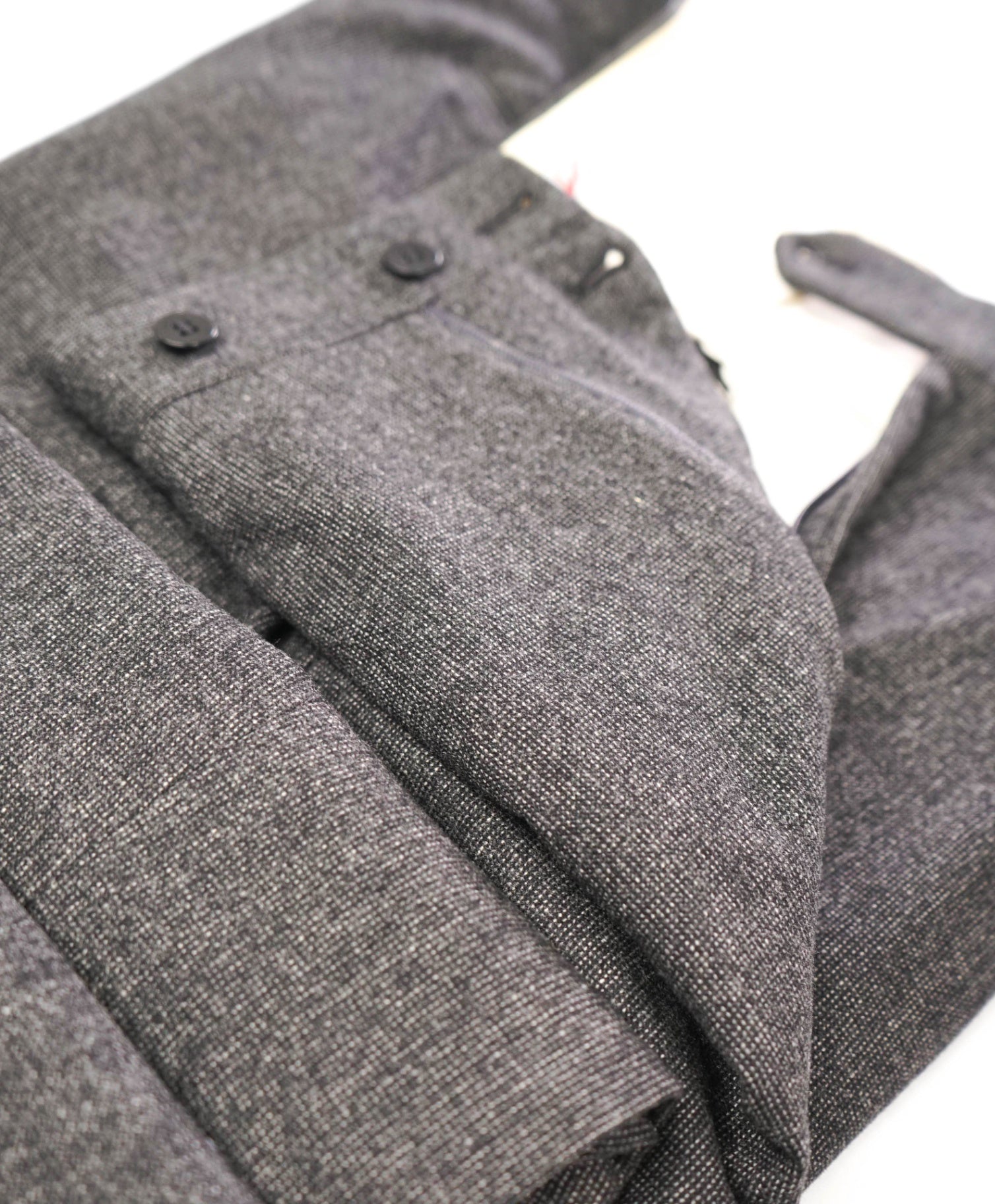 $1,250 ISAIA - Charcoal Heathered 130's Wool Side Tab Pants - 36W