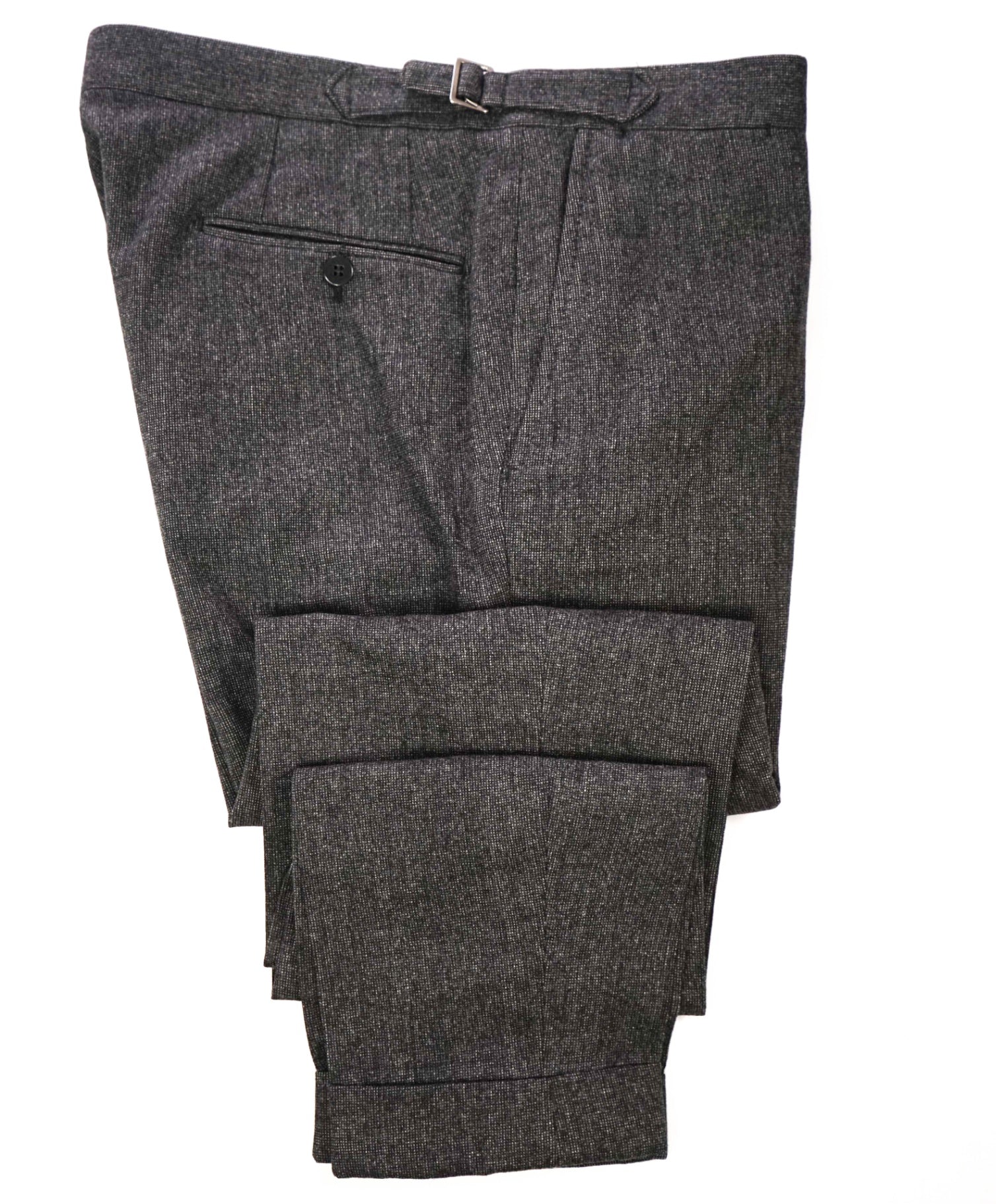 $1,250 ISAIA - Charcoal Heathered 130's Wool Side Tab Pants - 36W