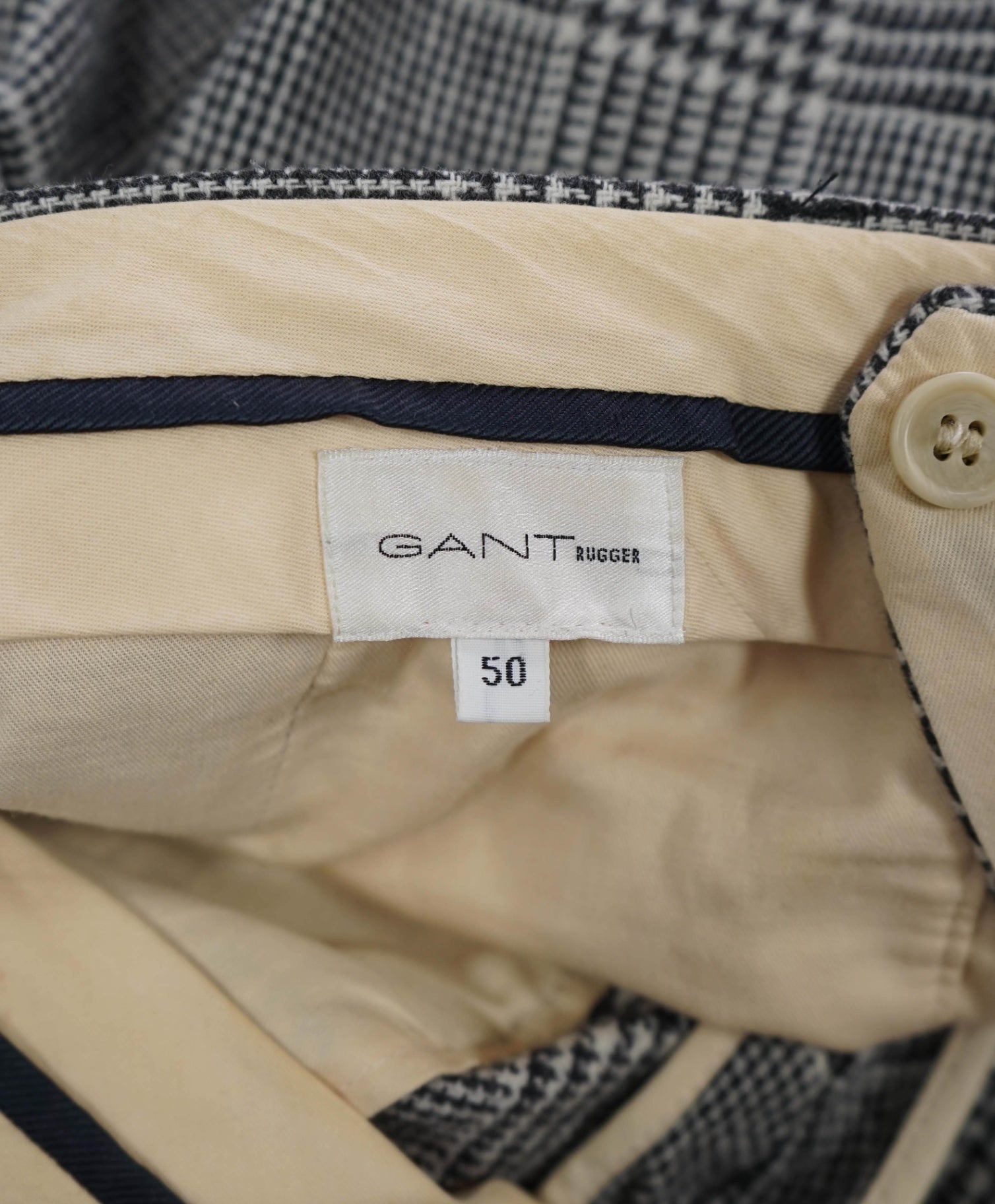 $335 GANT - Black/White Plaid Flannel Ivory Lining Wool Pants - 36W