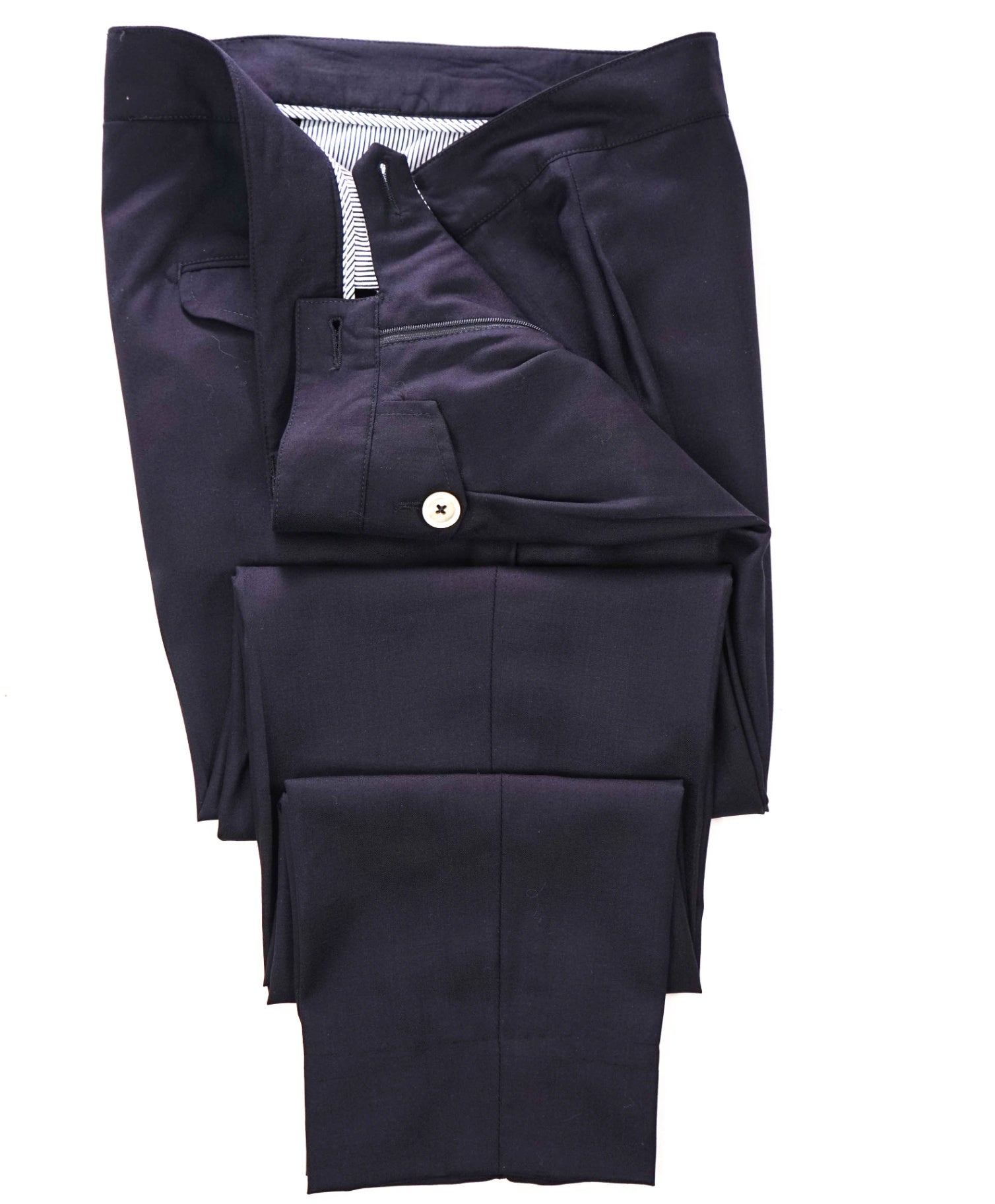$695 ELEVENTY - Solid Navy Blue Wool/Silk Belted Pants - 36W