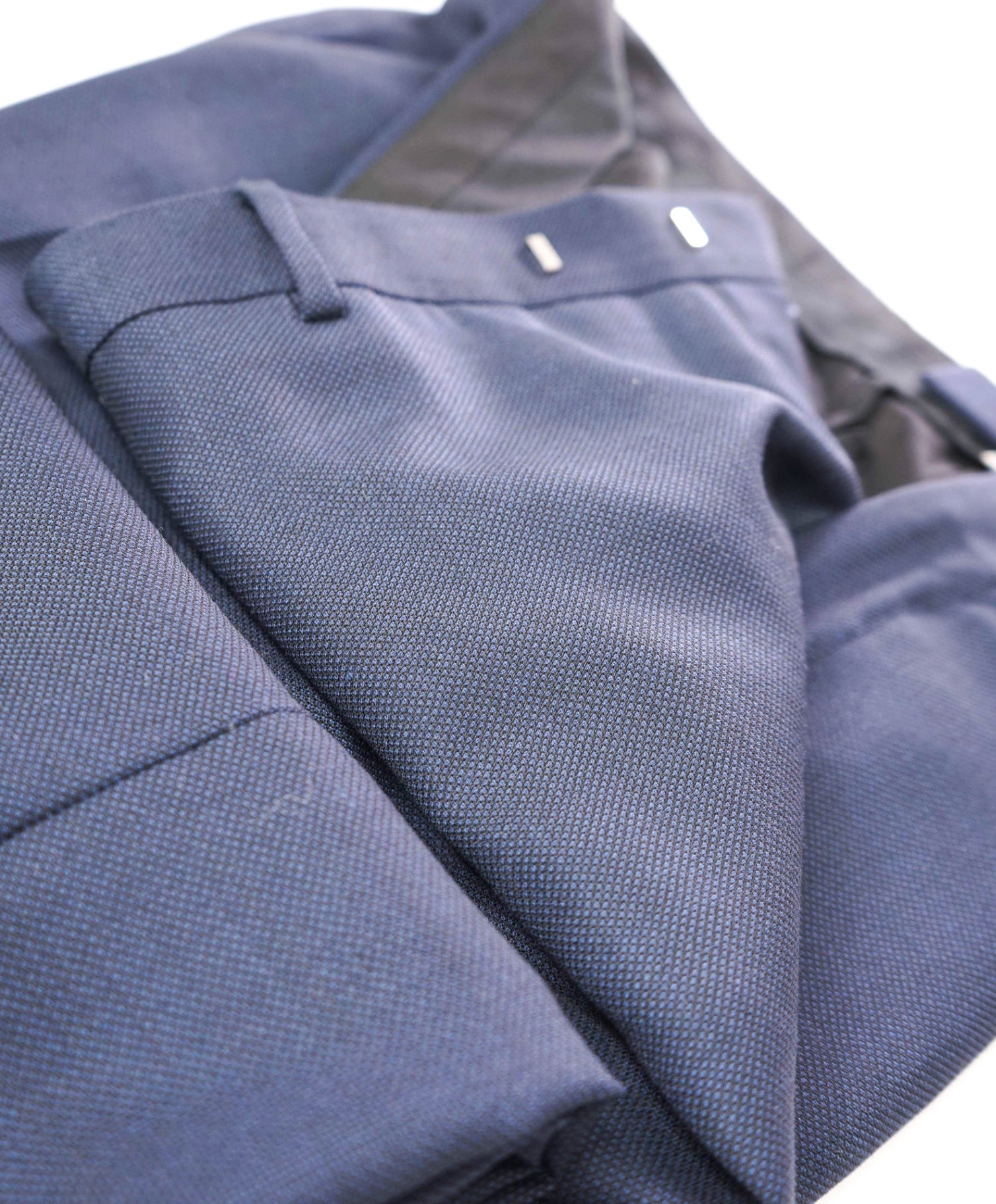 $225 HARDY AMIES - "Slim Fit" Navy Birdseye Flat Front Dress Pants - 40W