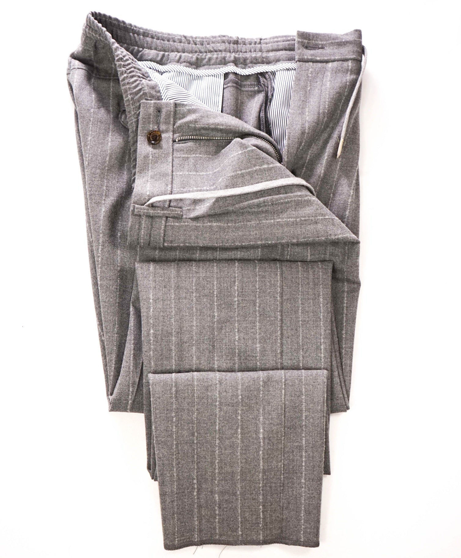 $545 ELEVENTY Jogger *Drawstring* Gray Chalk Stripe Wool Pants - 34W