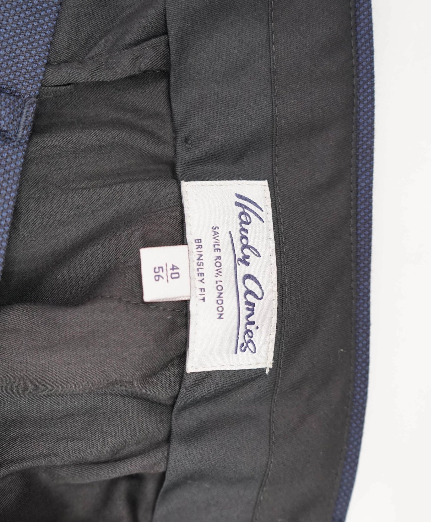 $225 HARDY AMIES - "Slim Fit" Navy Birdseye Flat Front Dress Pants - 40W