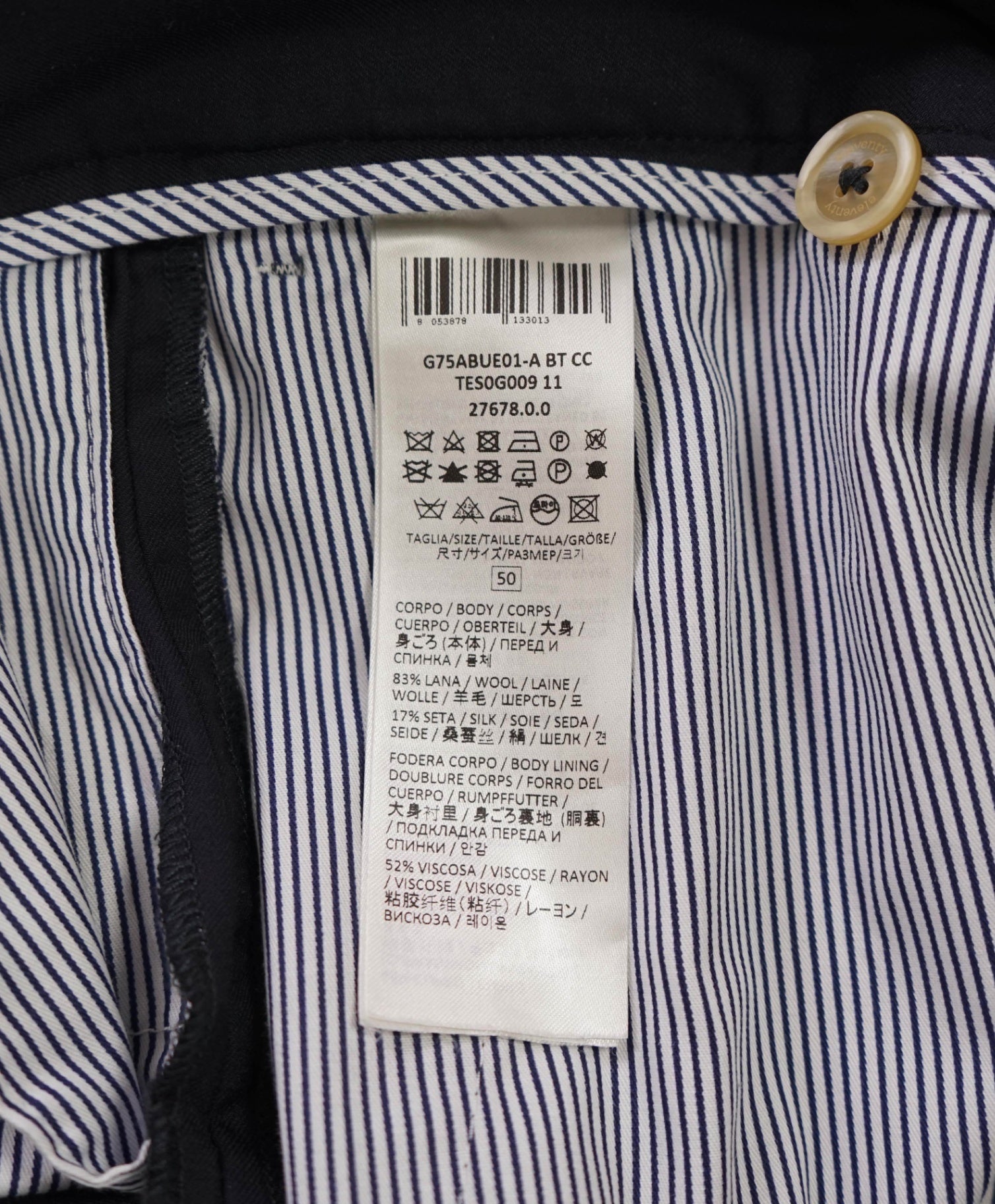 $695 ELEVENTY - Solid Navy Blue Wool/Silk Belted Pants - 36W